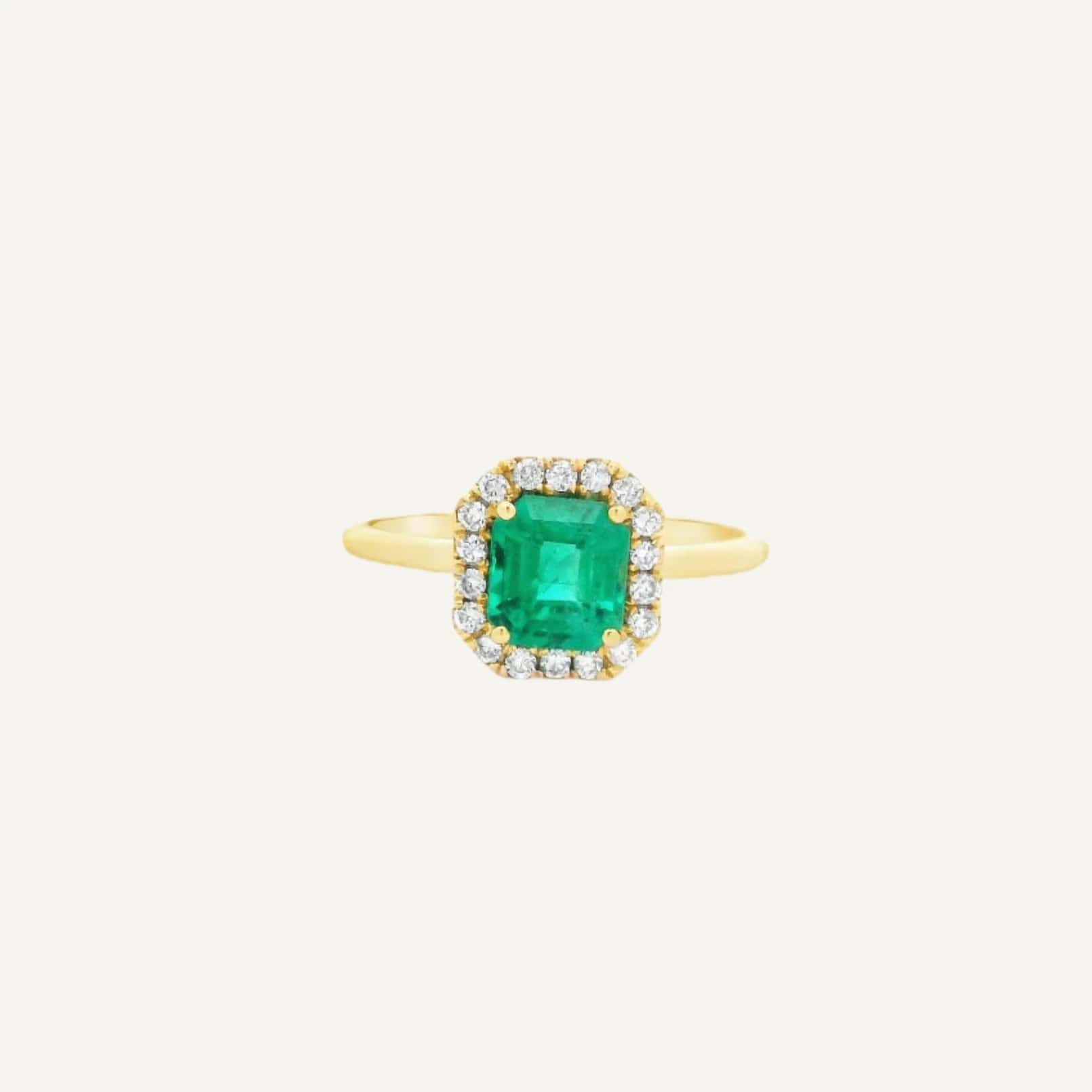 Anillo Halo Cuadrado Esmeralda premium