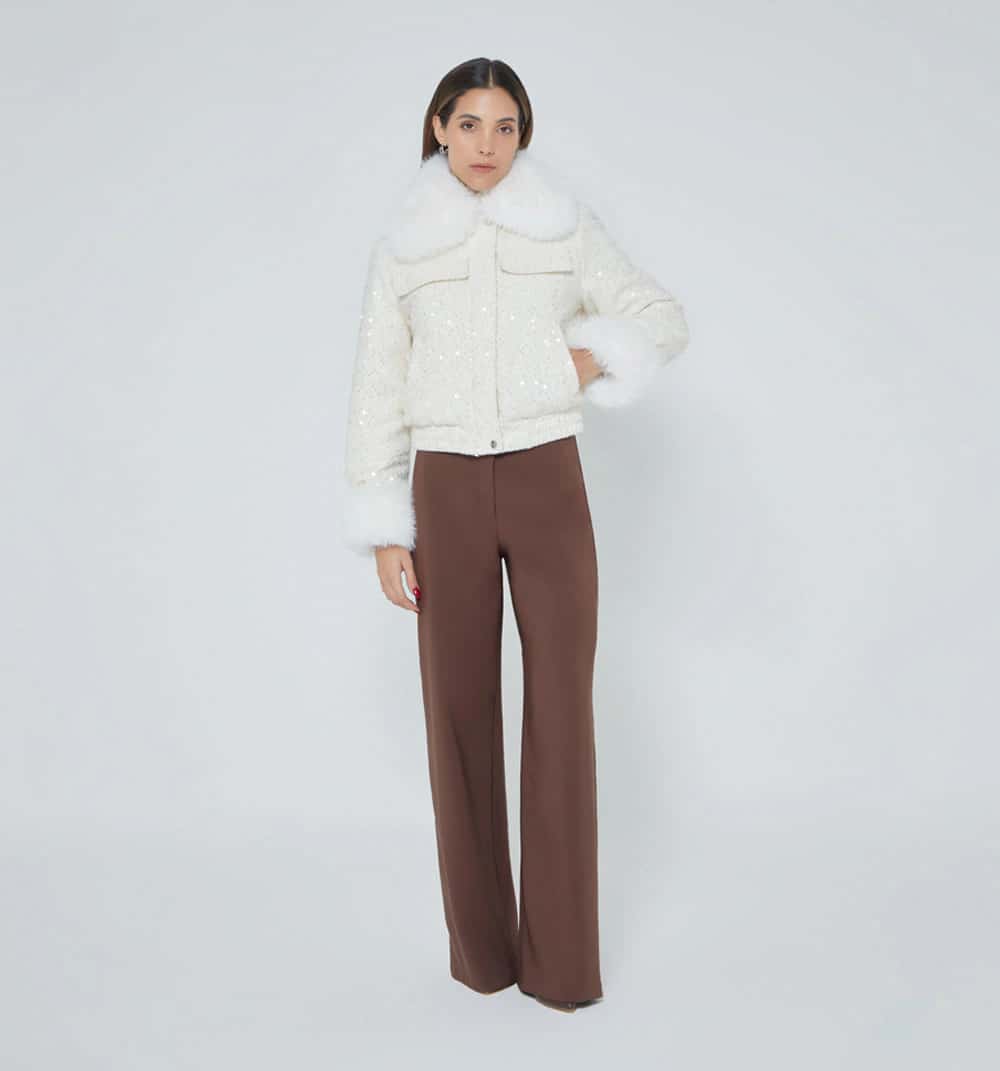 Chaqueta lentejuelas puño/cuello pelos