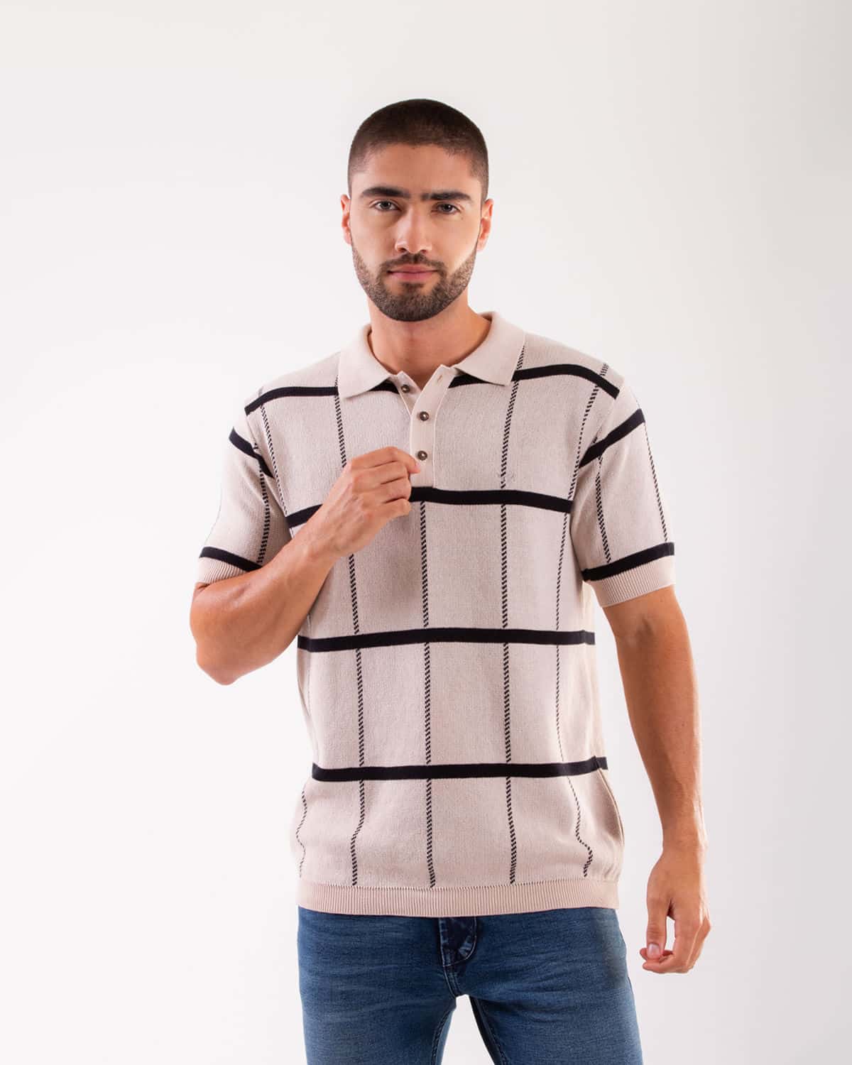 Polo de cuadros tejida para hombre