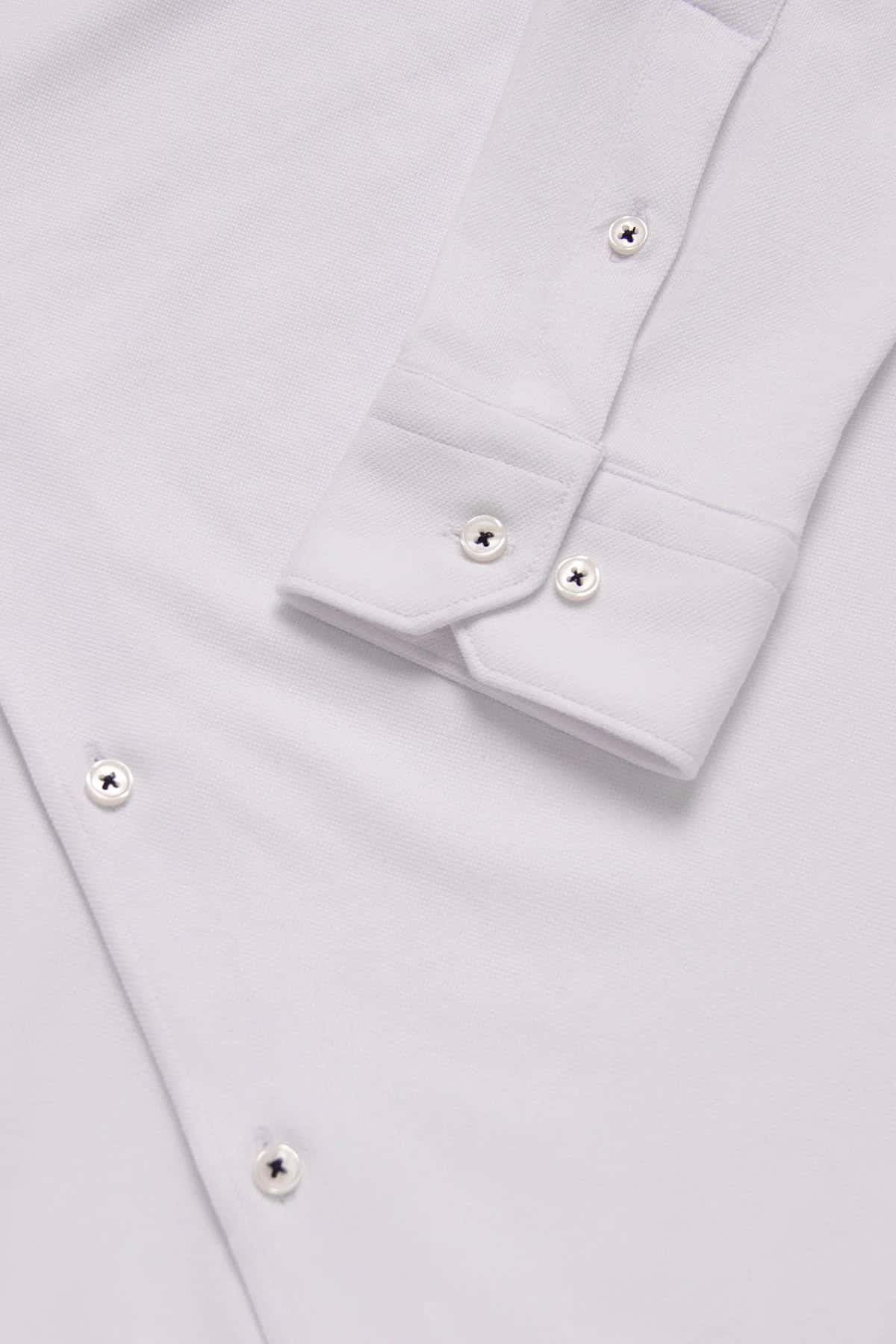 Camisa Piqué Botón Contraste Algodón Blanco - miniatura 3