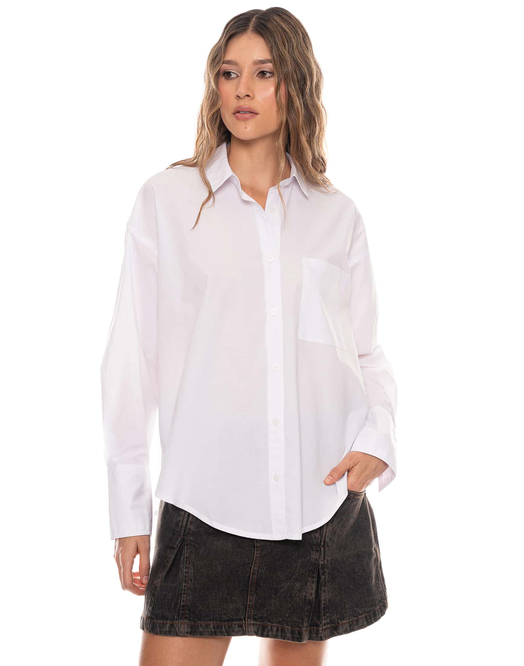 Camisa Manga Larga Cuello Camisero Rígido Blanco