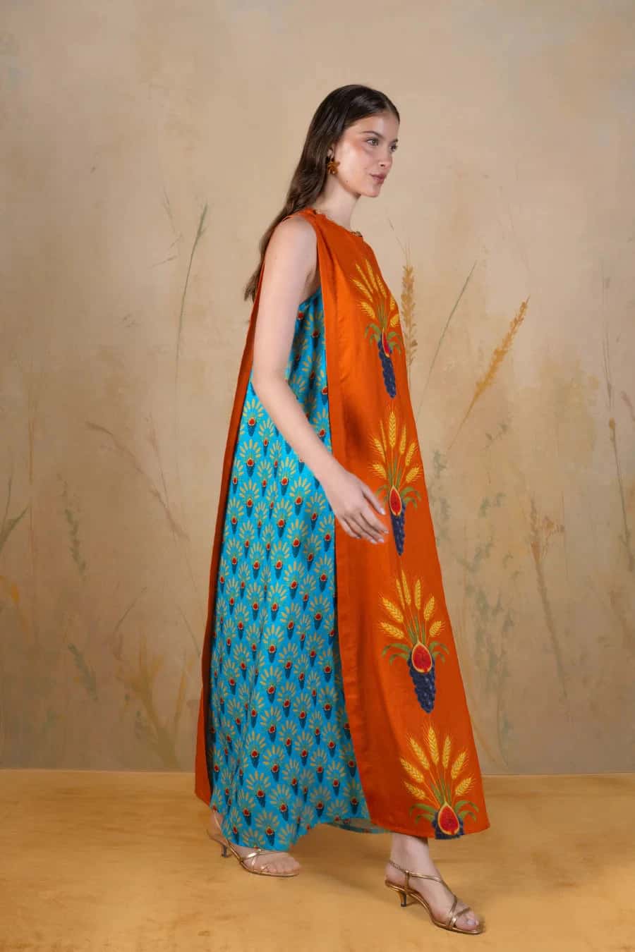 Women's Aridis Koi long linen dress terracotta - miniatura 2