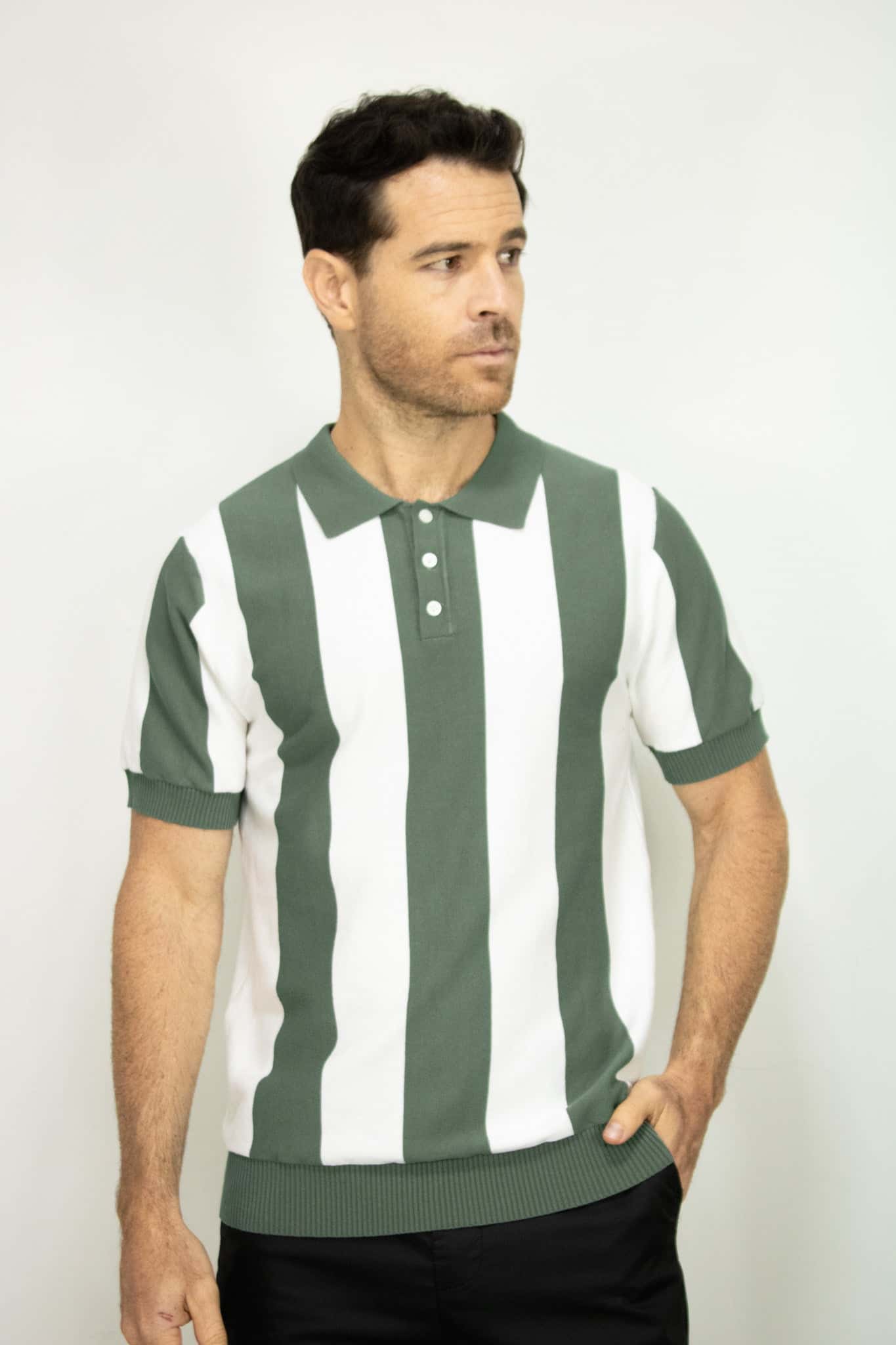 POLO TEJIDA RAYAS VERDE PARA HOMBRE
