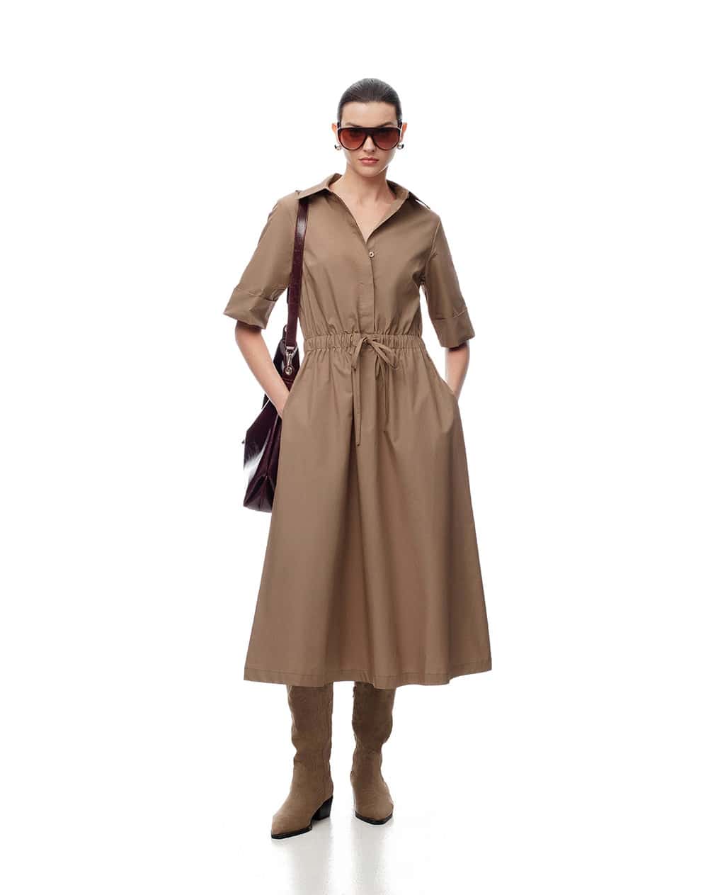 Vestido midi falda en A café mujer