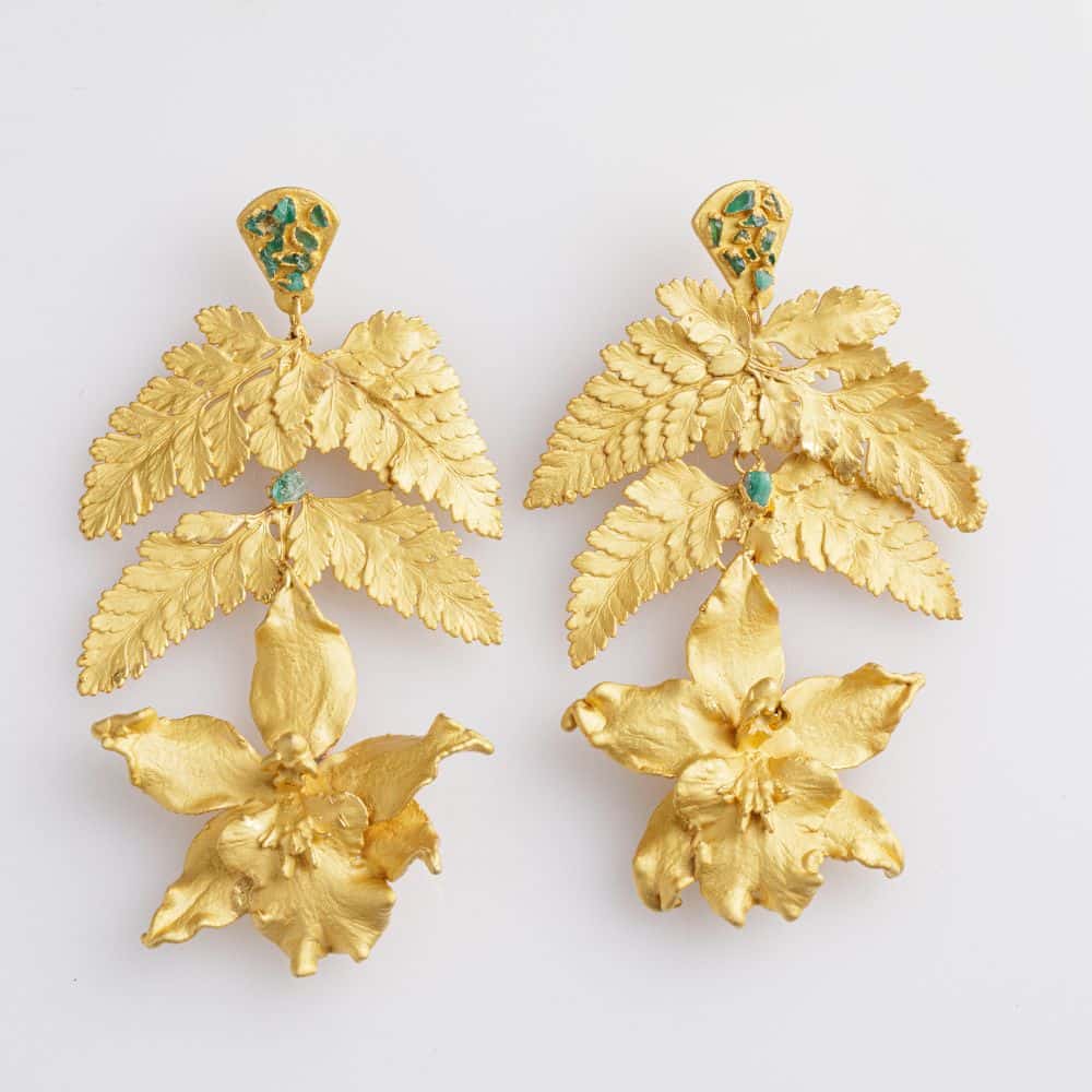 Wilsonara Orchid and Fern Leaf Earrings