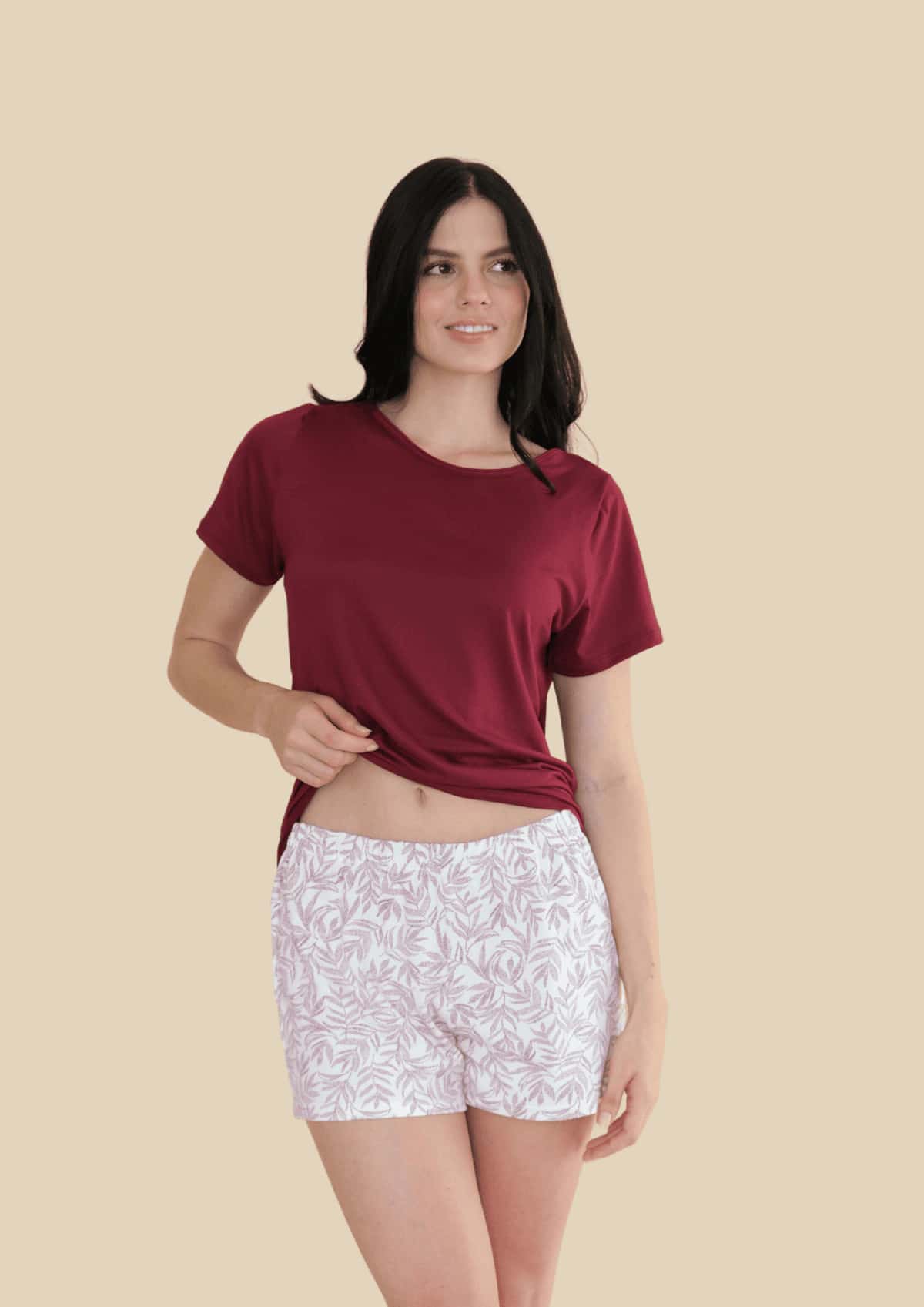Pijama Short Estampado Vinotinto