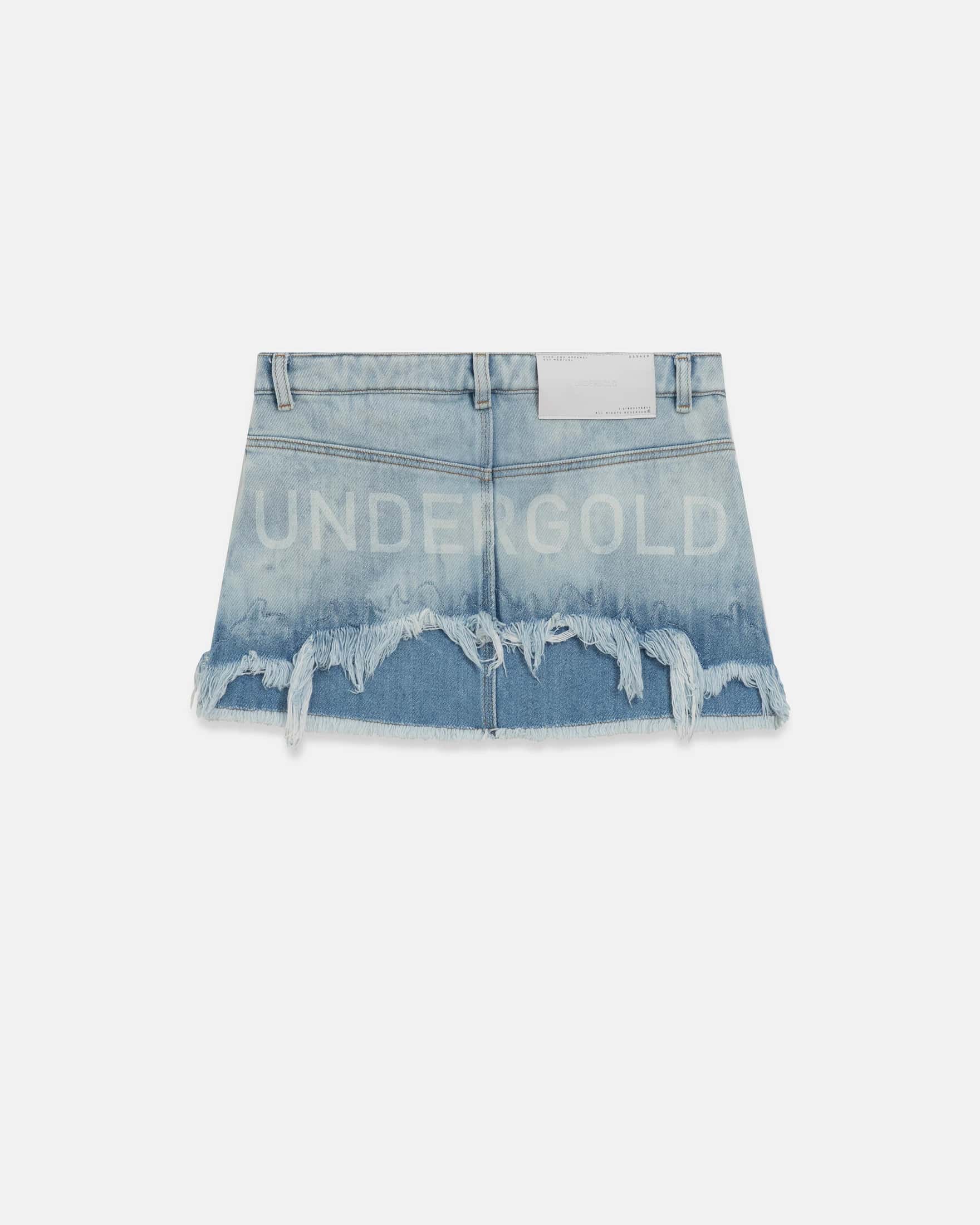 W Holy State UNDRGLD Double Destroyed Mini Skirt Blue - miniatura 3