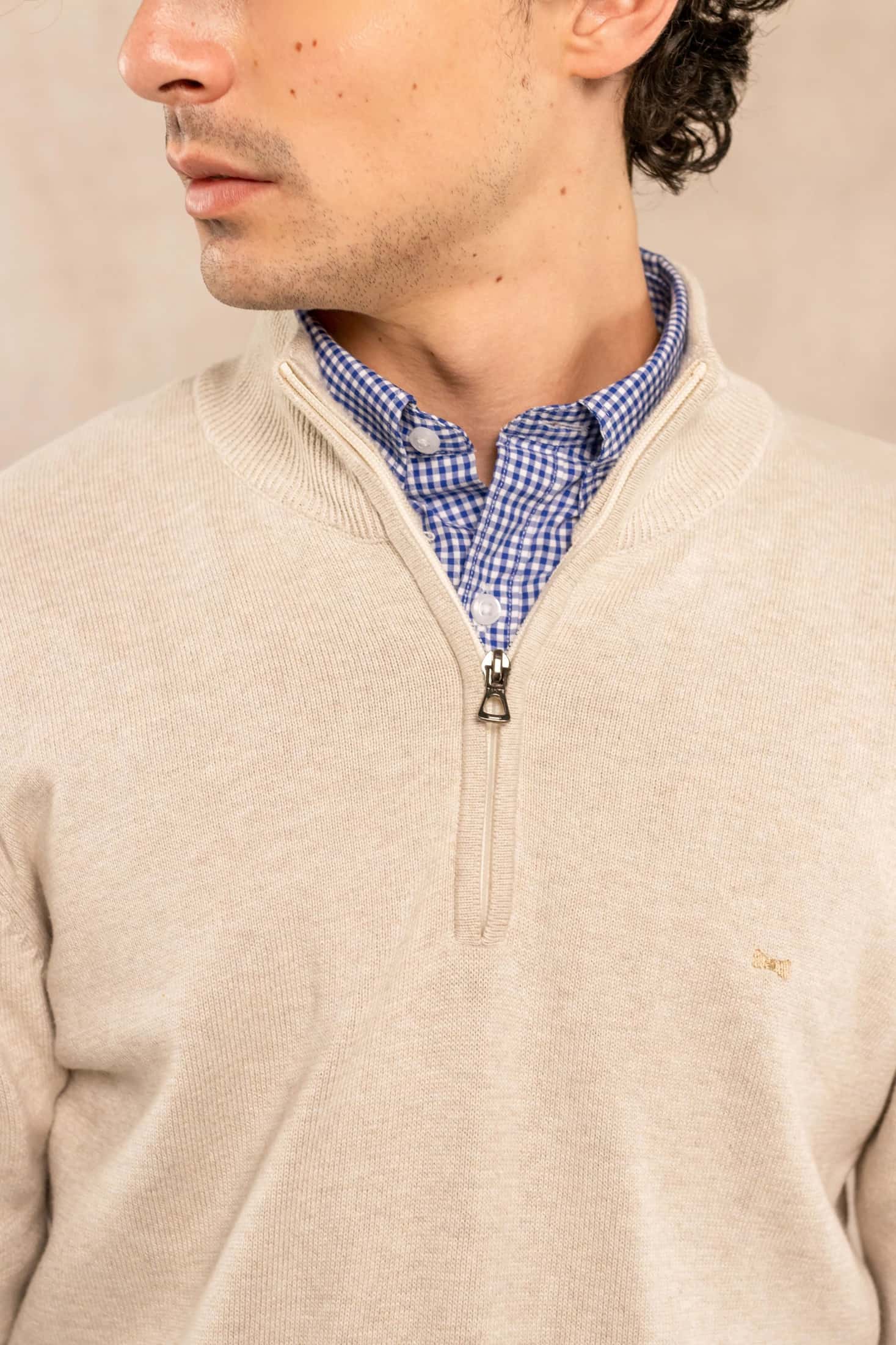Halfzip Algodon Peinado Antiarrugas Marfil - miniatura 3