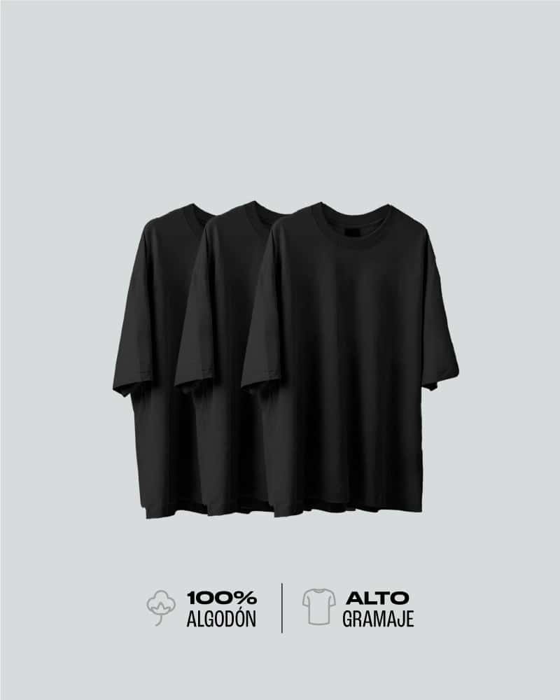 Pack x 3 Camisetas Básicas Negras Oversize