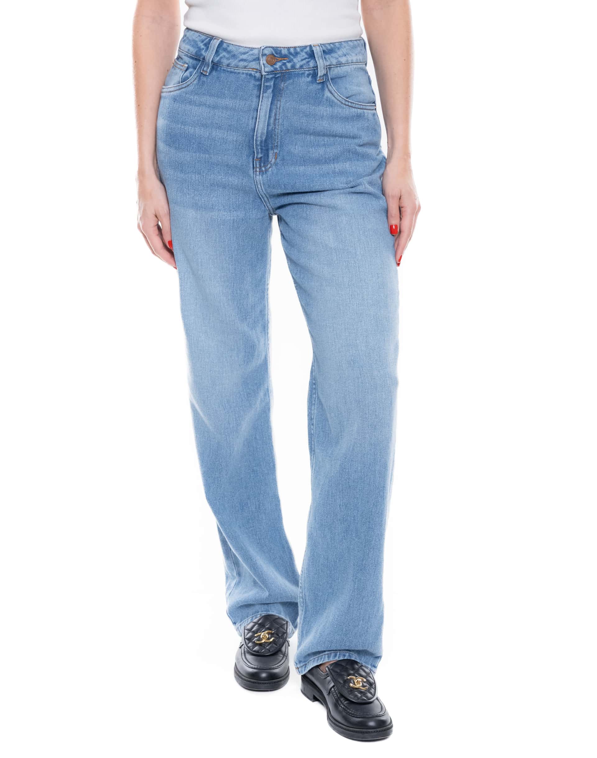 Medium Waist Straight Fit Jeans Tono Medio