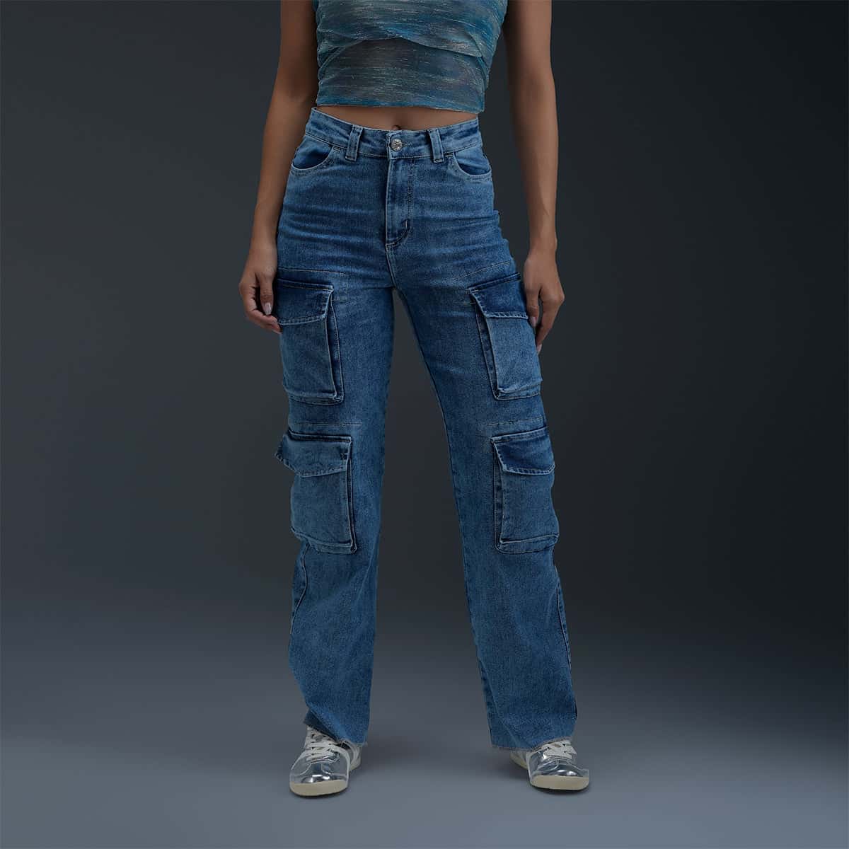 Jeans Cargo Azul Mujer