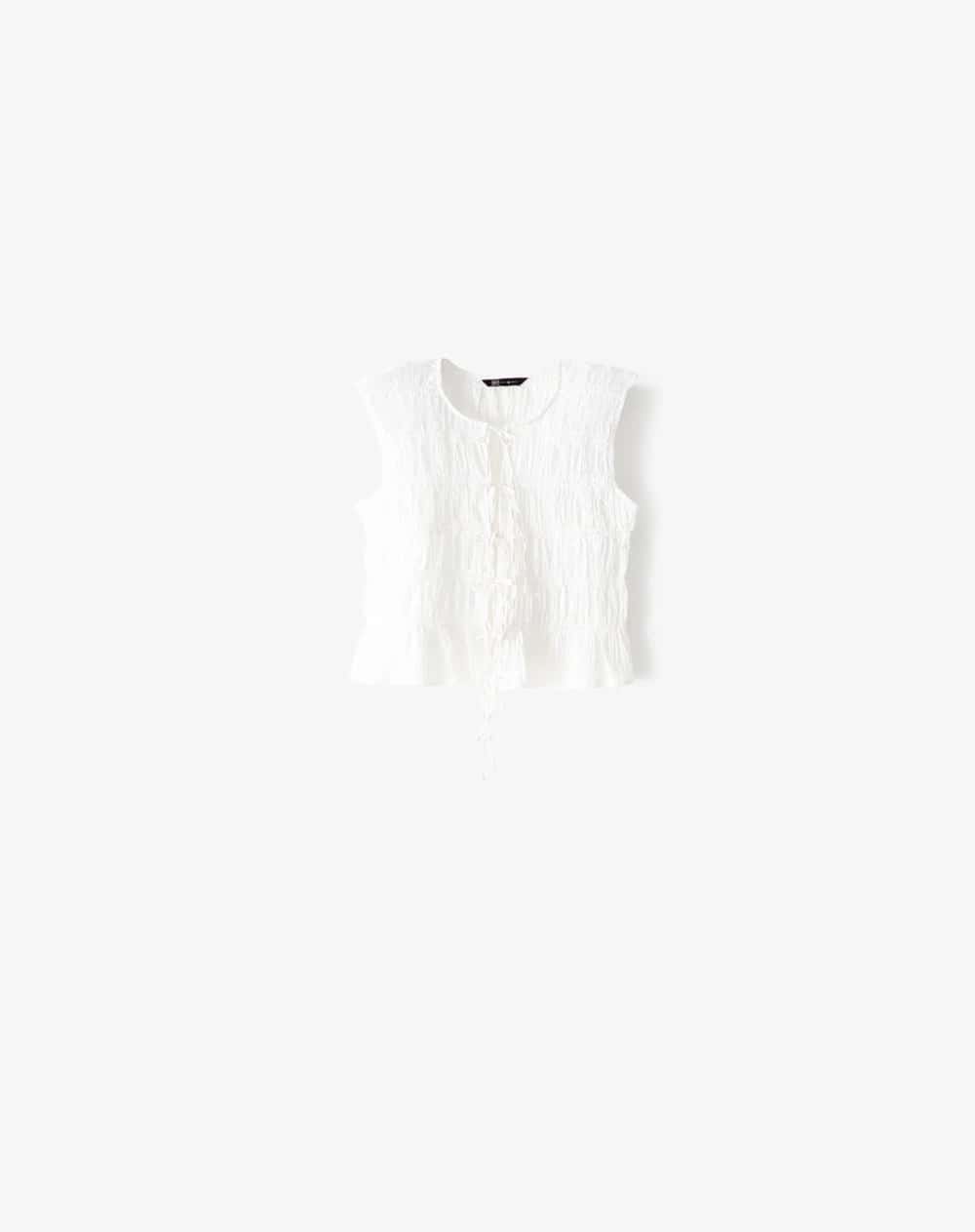 Blusa manga sisa recogidos blanco mujer