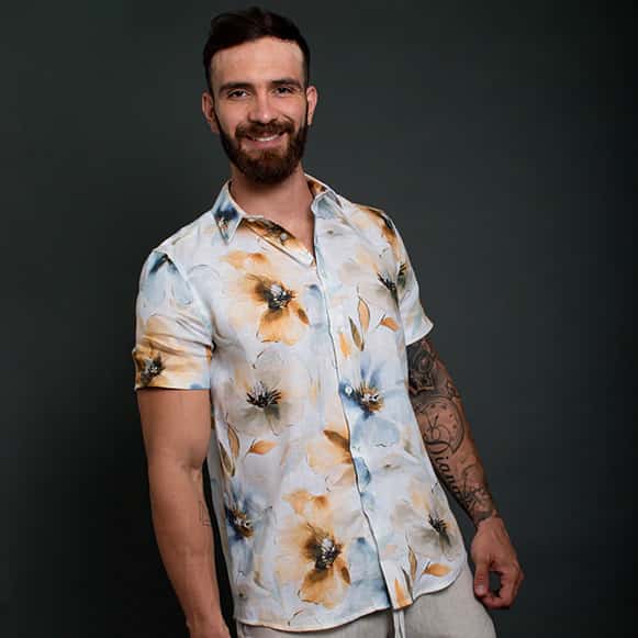 CAMISA MC ESTAMPADA 100% LINO