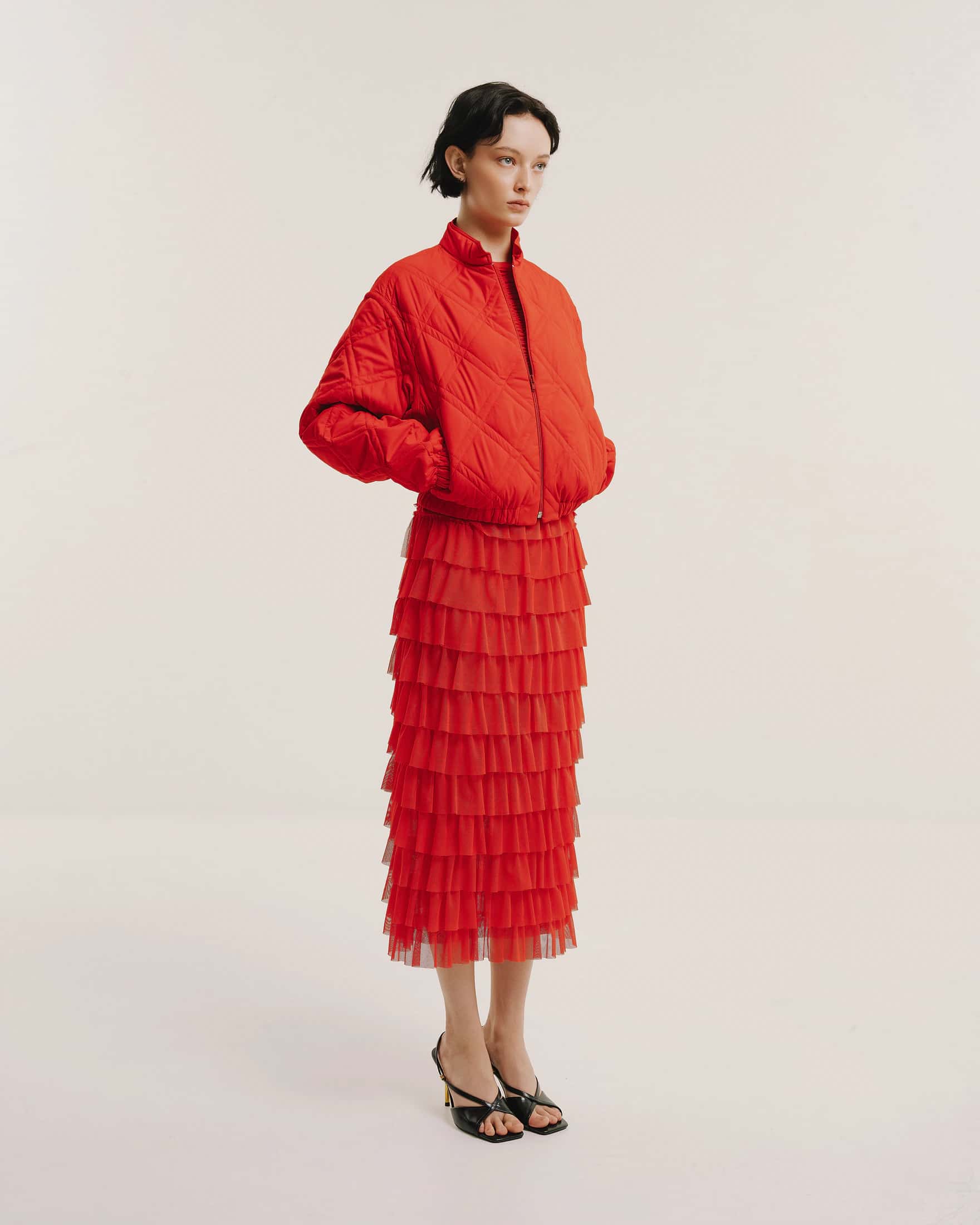 Tiered Ruffle Tulle Maxi Skirt