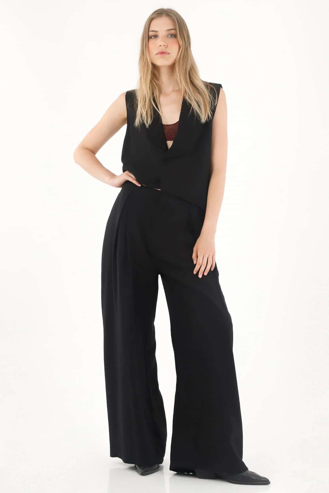 Chaleco asimétrico con solapa negro para mujer