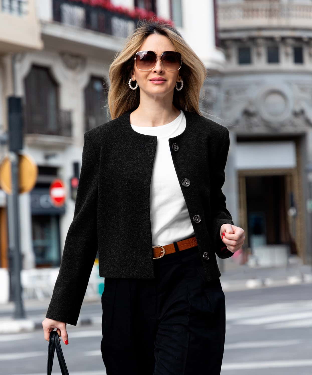Chaqueta Cropped en Paño Negro Varsovia