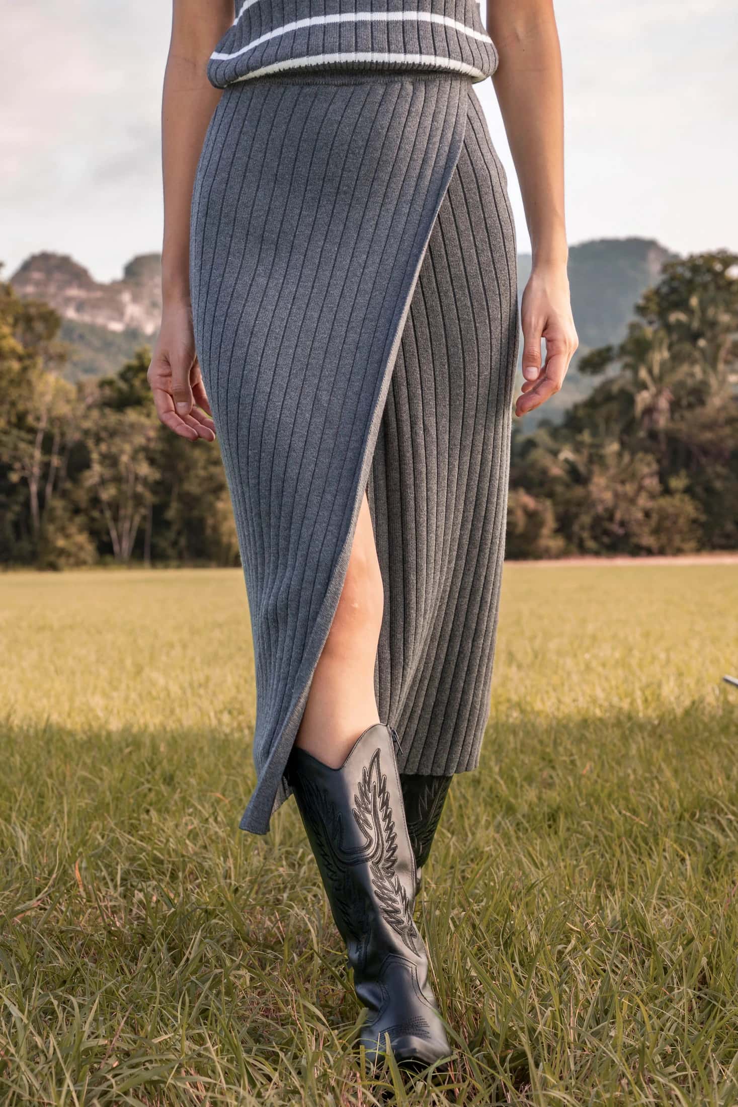 Falda Wrap Mujer Gris Oscuro