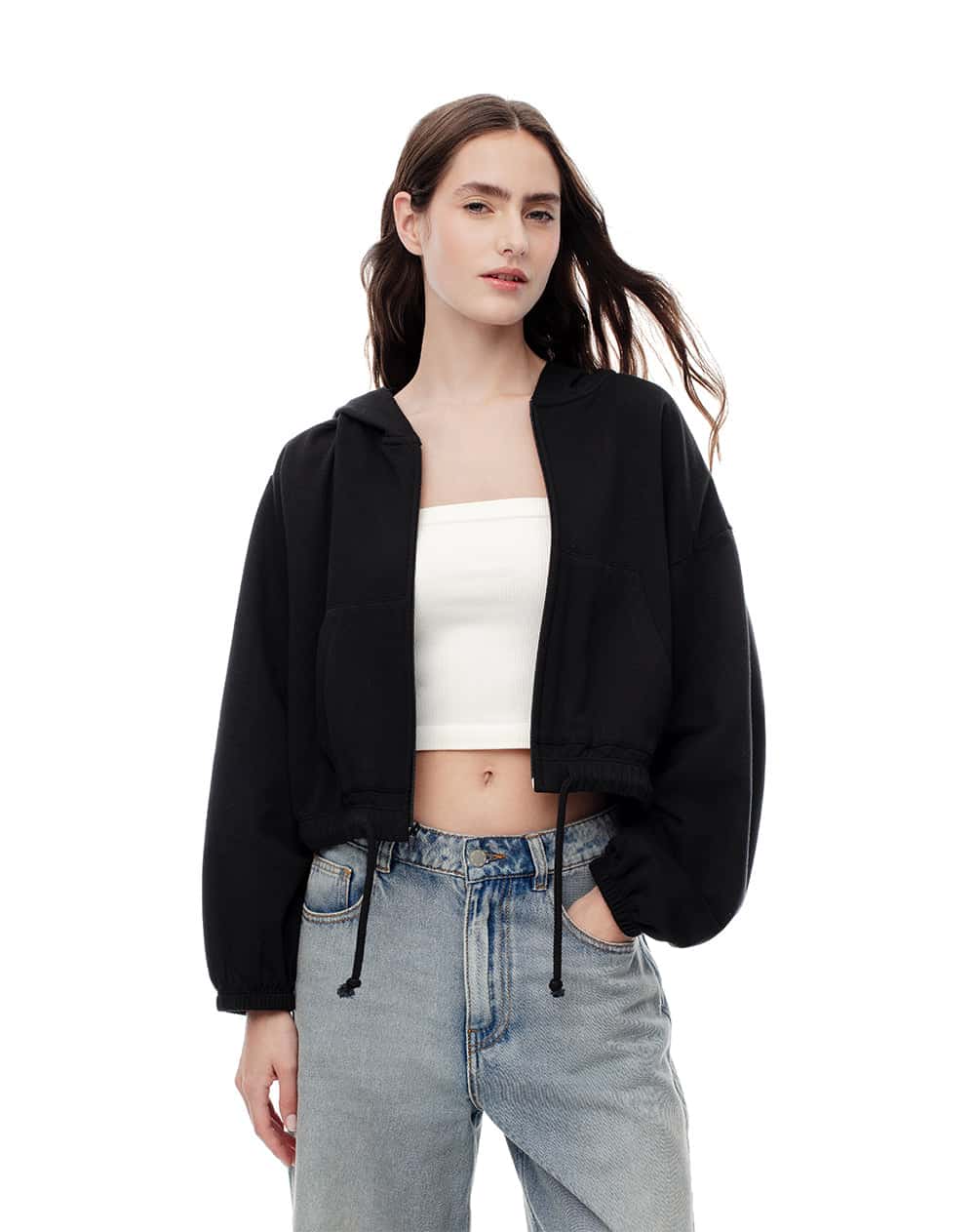 Chaqueta regular algodón negro mujer