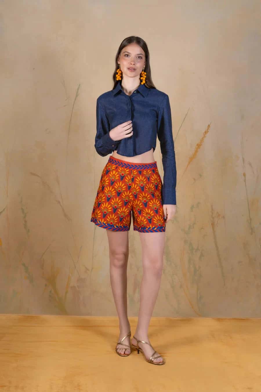 Women's Annona linen Bermuda shorts terracotta