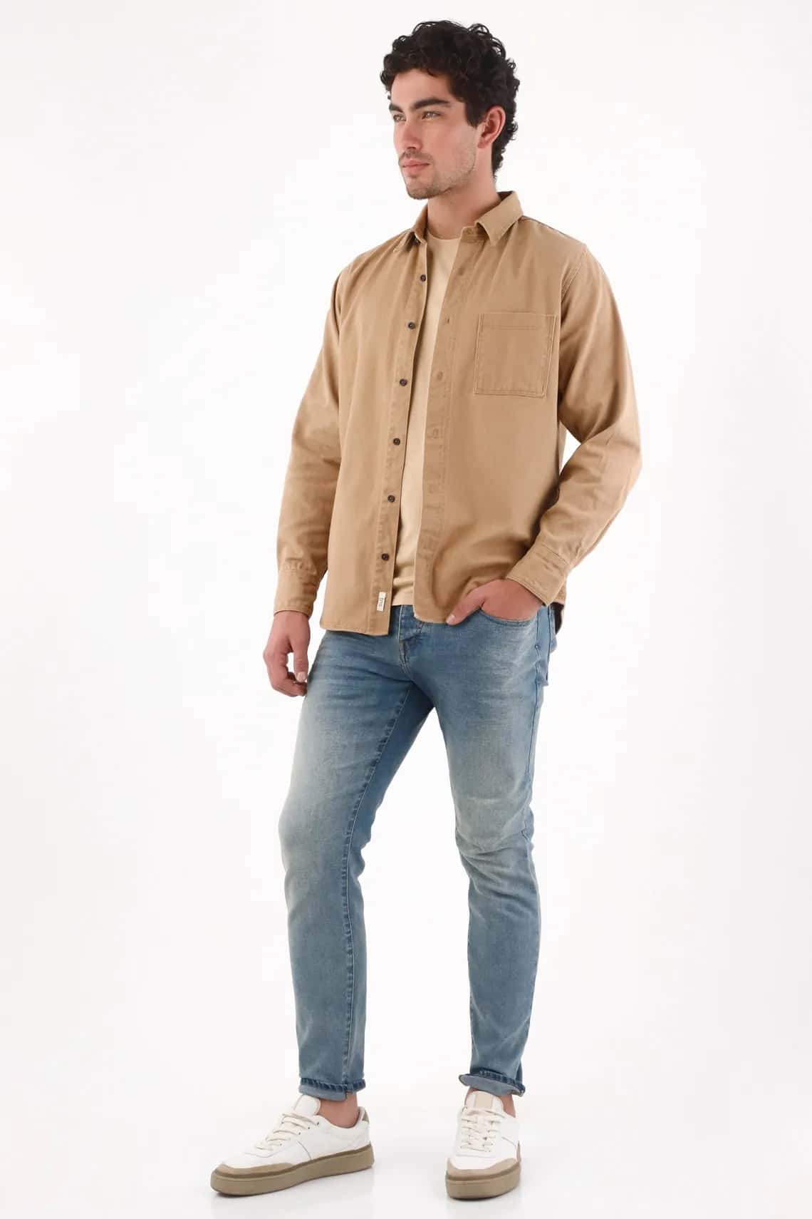 Jeans skinny con desvanecido frontal en algodón azul claro para hombre