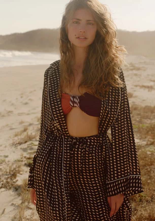 Western Satin Silk Kaftan / Black & Ivory Seeds - miniatura 4