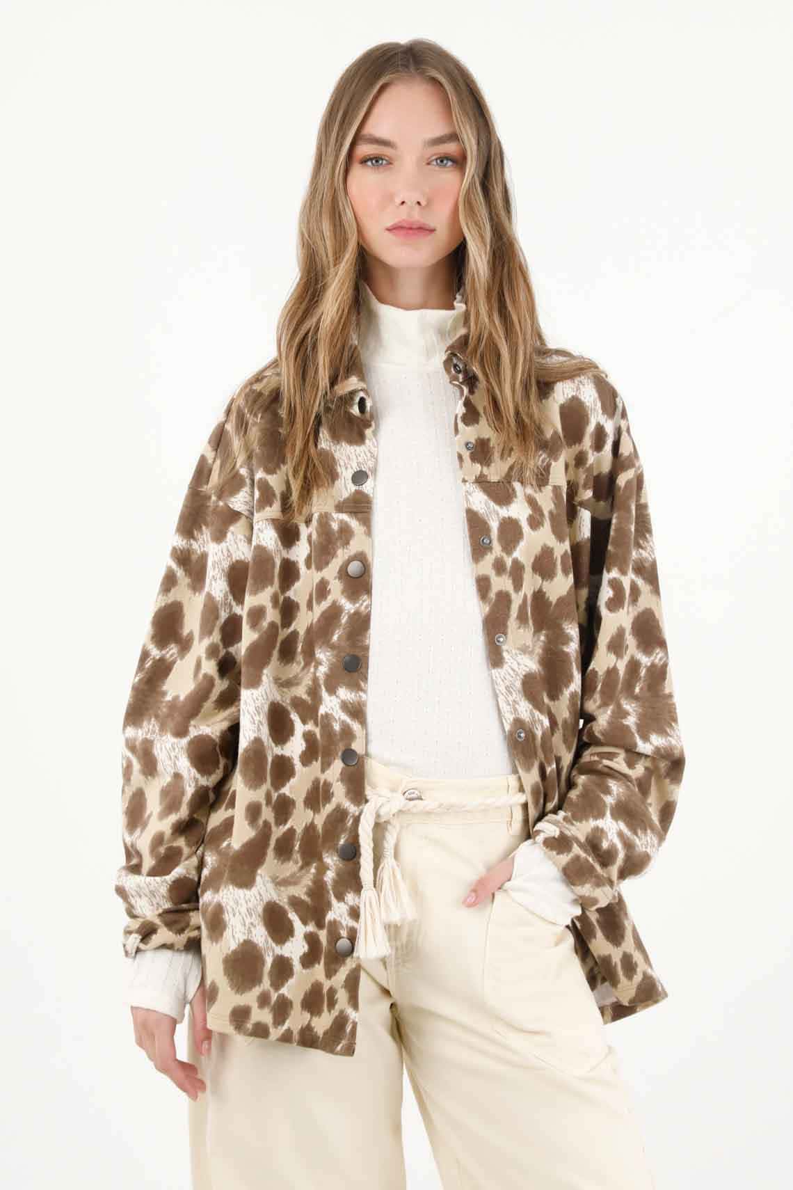 Buzo en burda con estampado animal print para mujer