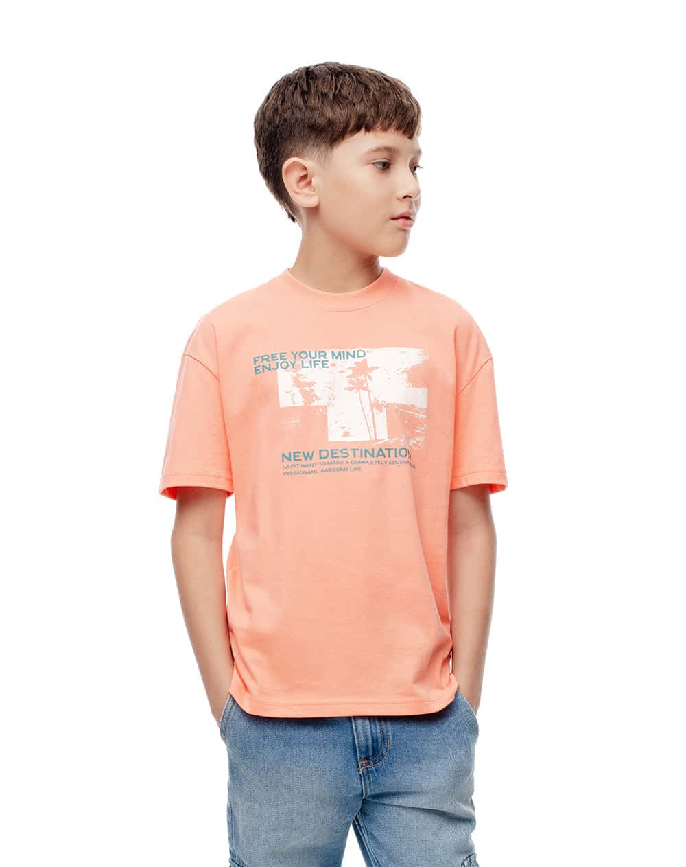 Camiseta regular algodón coral estampada niño