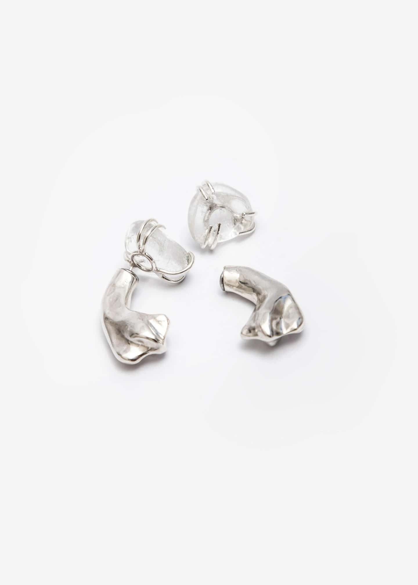 Aretes Cuarzo maxi Petal Curve Plata