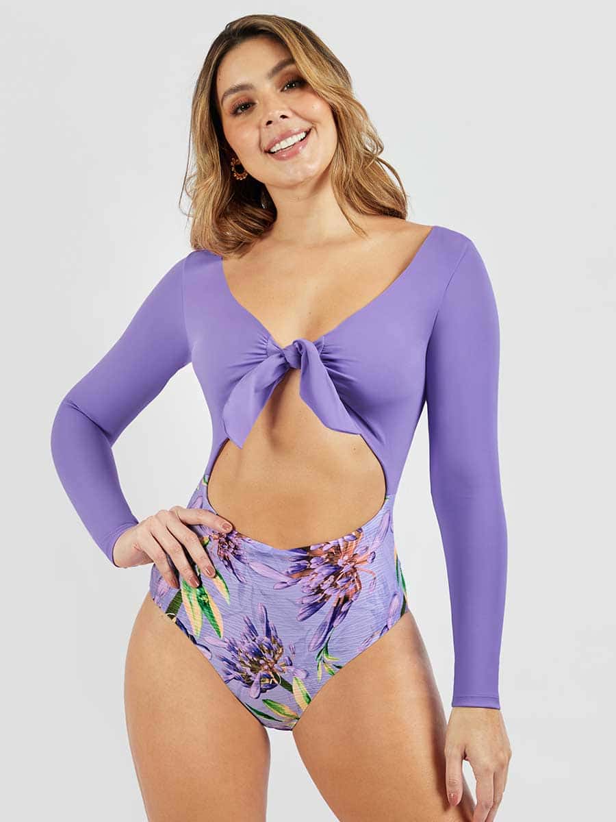Traje de Baño Entero Manga Larga Morado