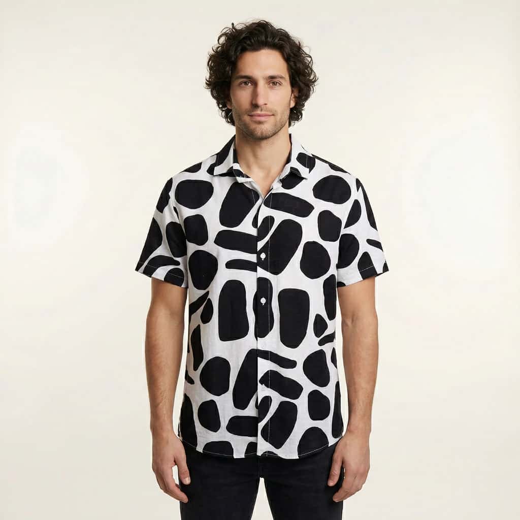 Camisa Cuello Clasico Estampada Blanco/Negro JO021