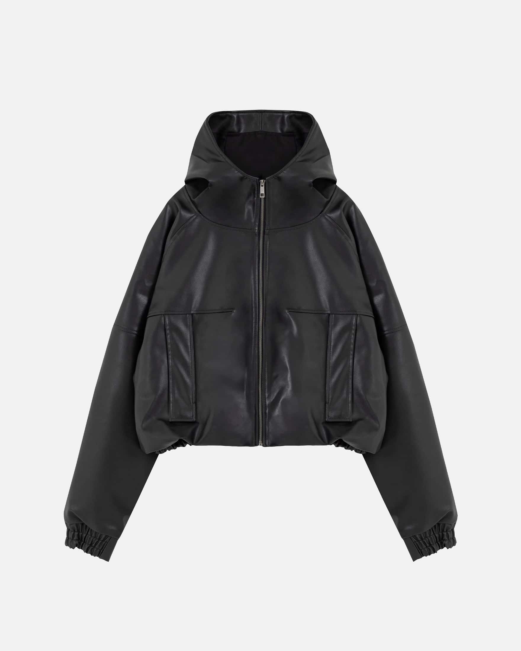 Basics UNDRGLD Leather Zip Up Hoodie Jacket Black