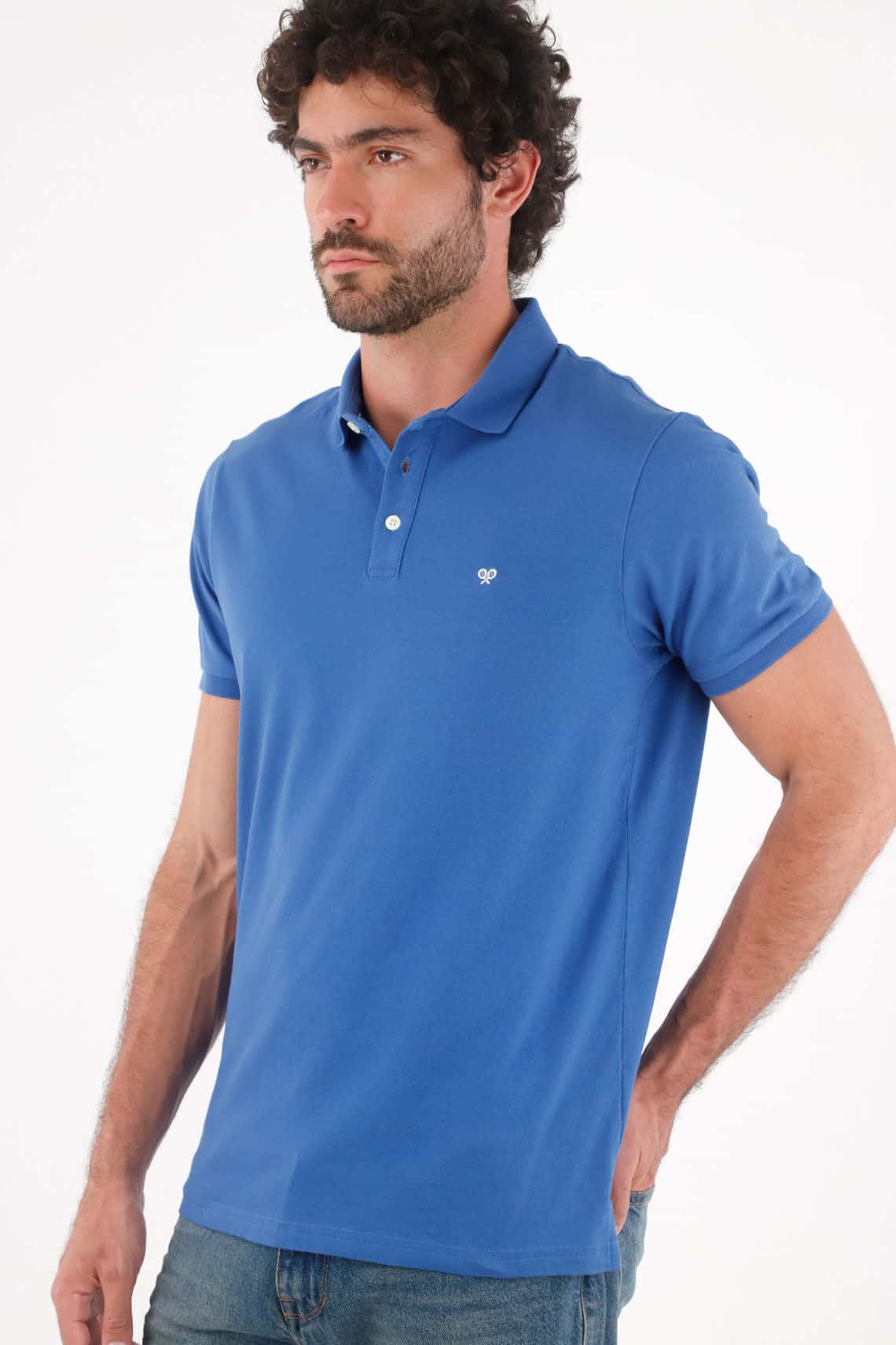 Polo para hombre de algodón azul royal fit clásico con mini bordado