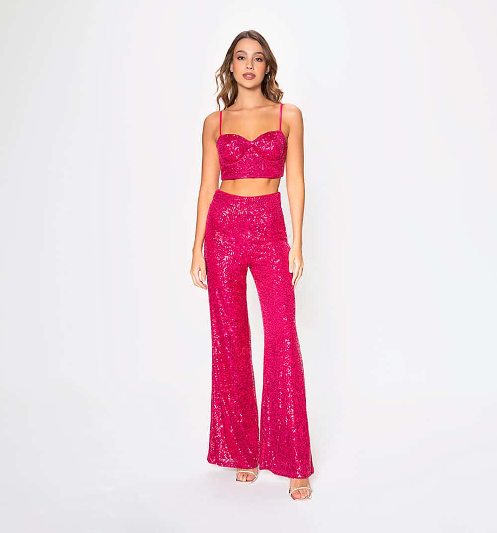 Pantalon tipo semi campana en lentejuela