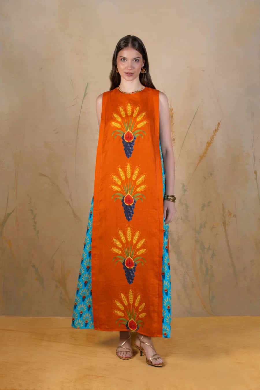Women's Aridis Koi long linen dress terracotta
