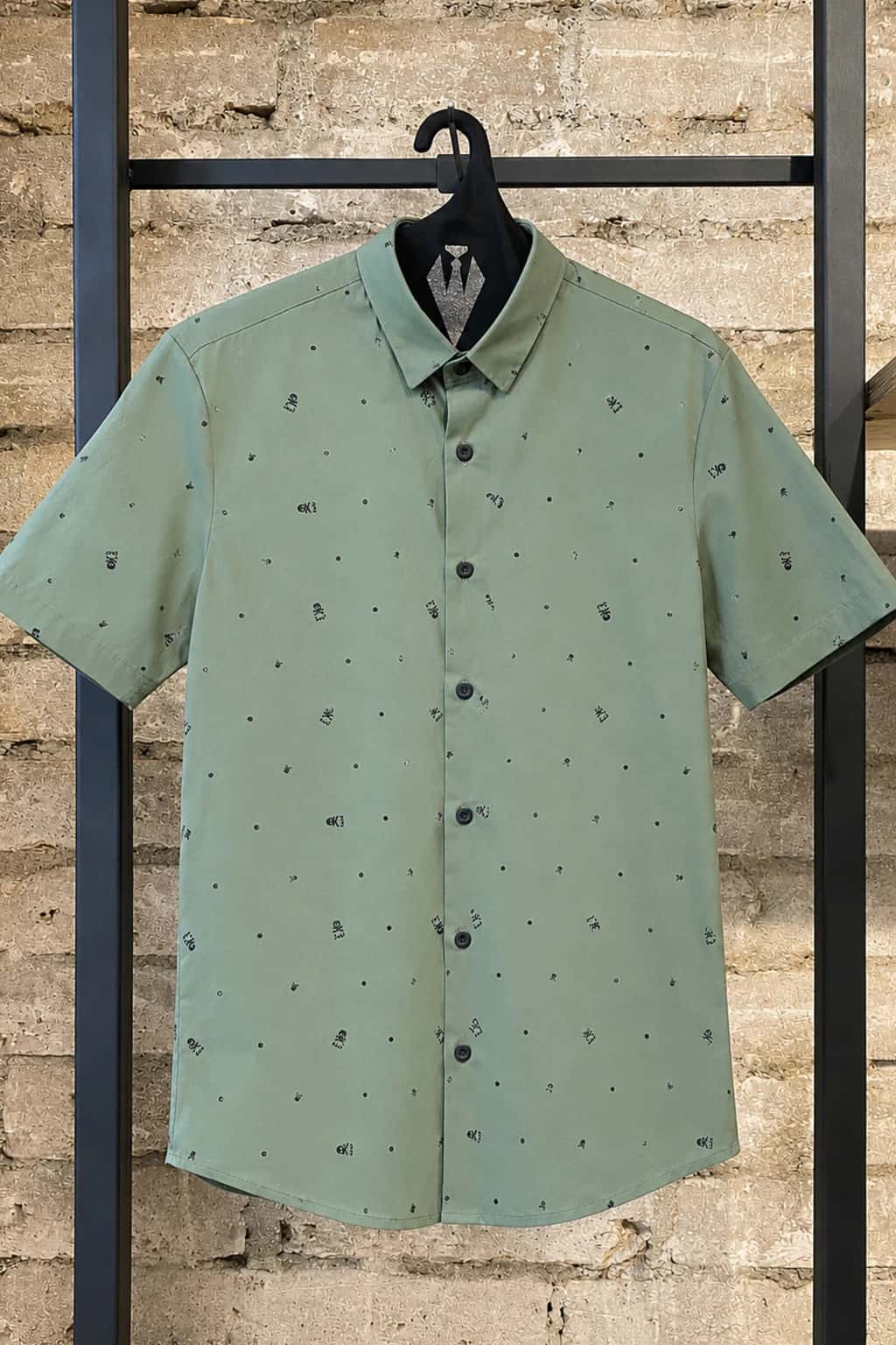 Camisa para Hombre Manga Corta Verde Mini Print Calaveras