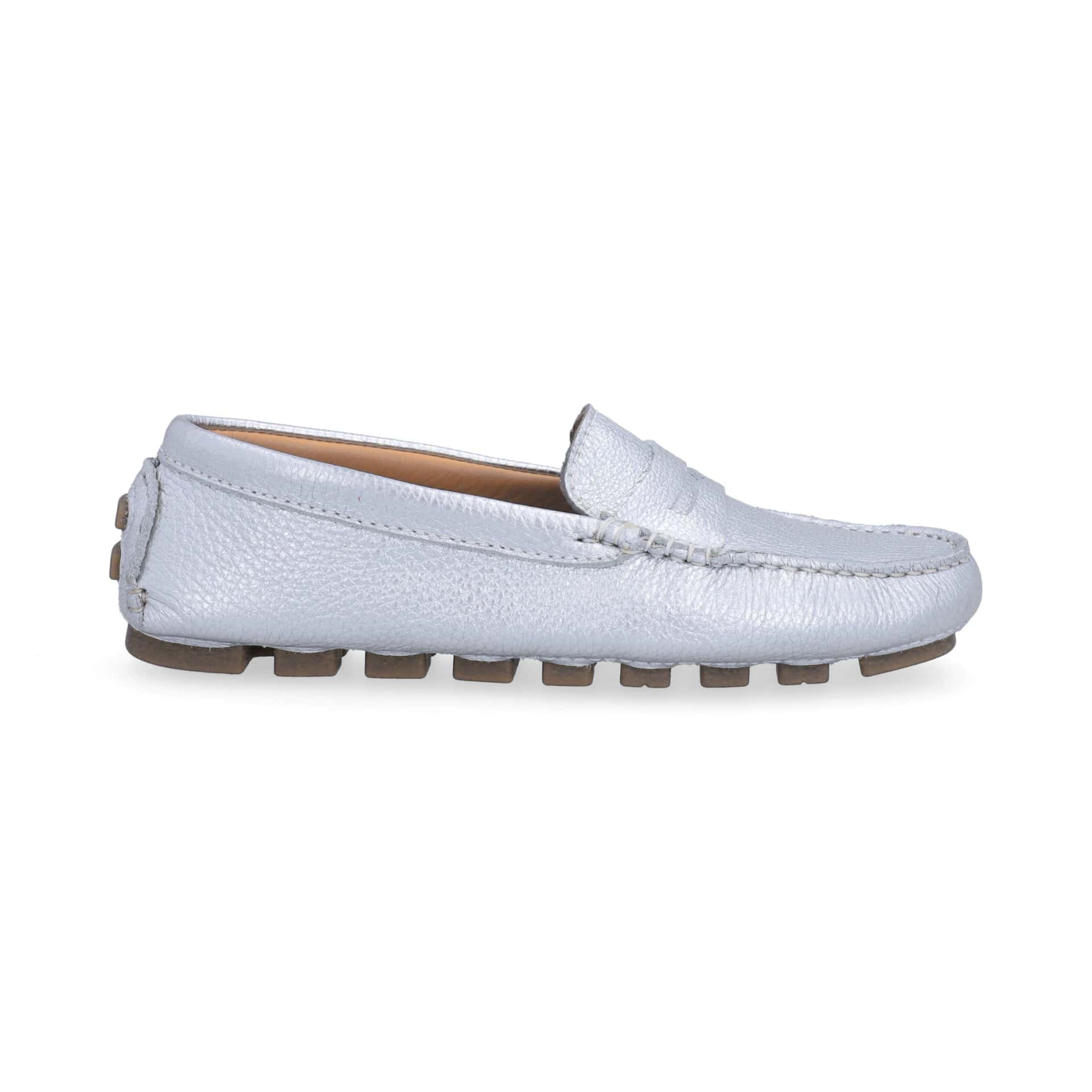 Mocasines Mujer Penny Cuero Metalizado Plateado Argenta - miniatura 4