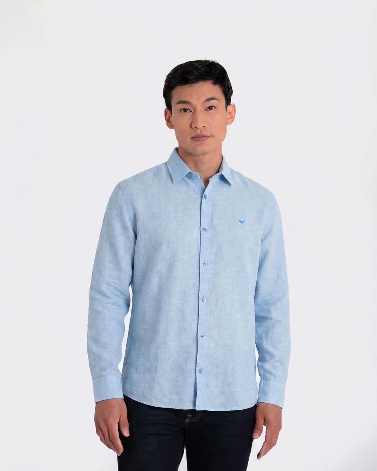 Camisa celeste manga larga para hombre