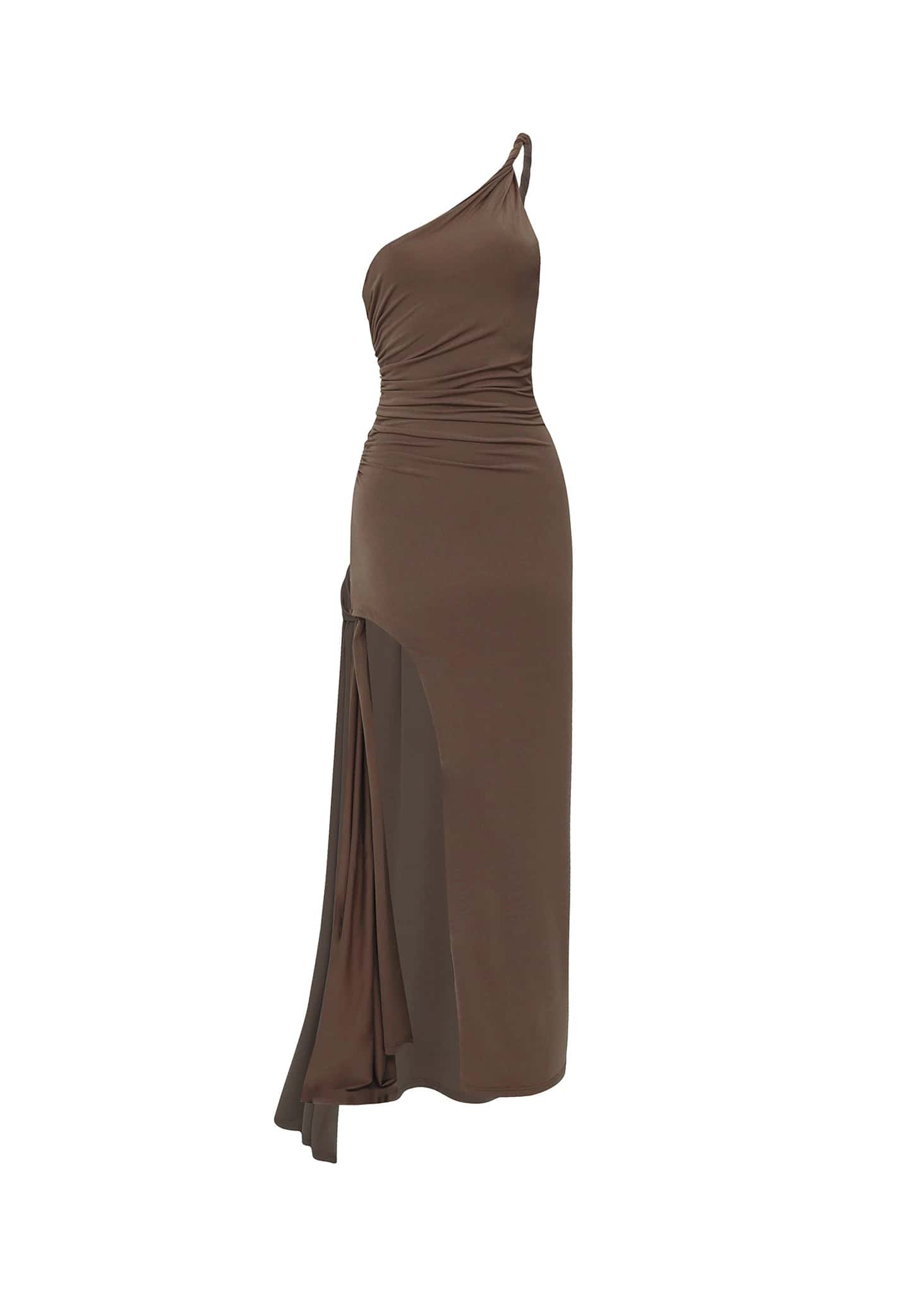 Vestido Largo Asimétrico con Abertura y Fruncido