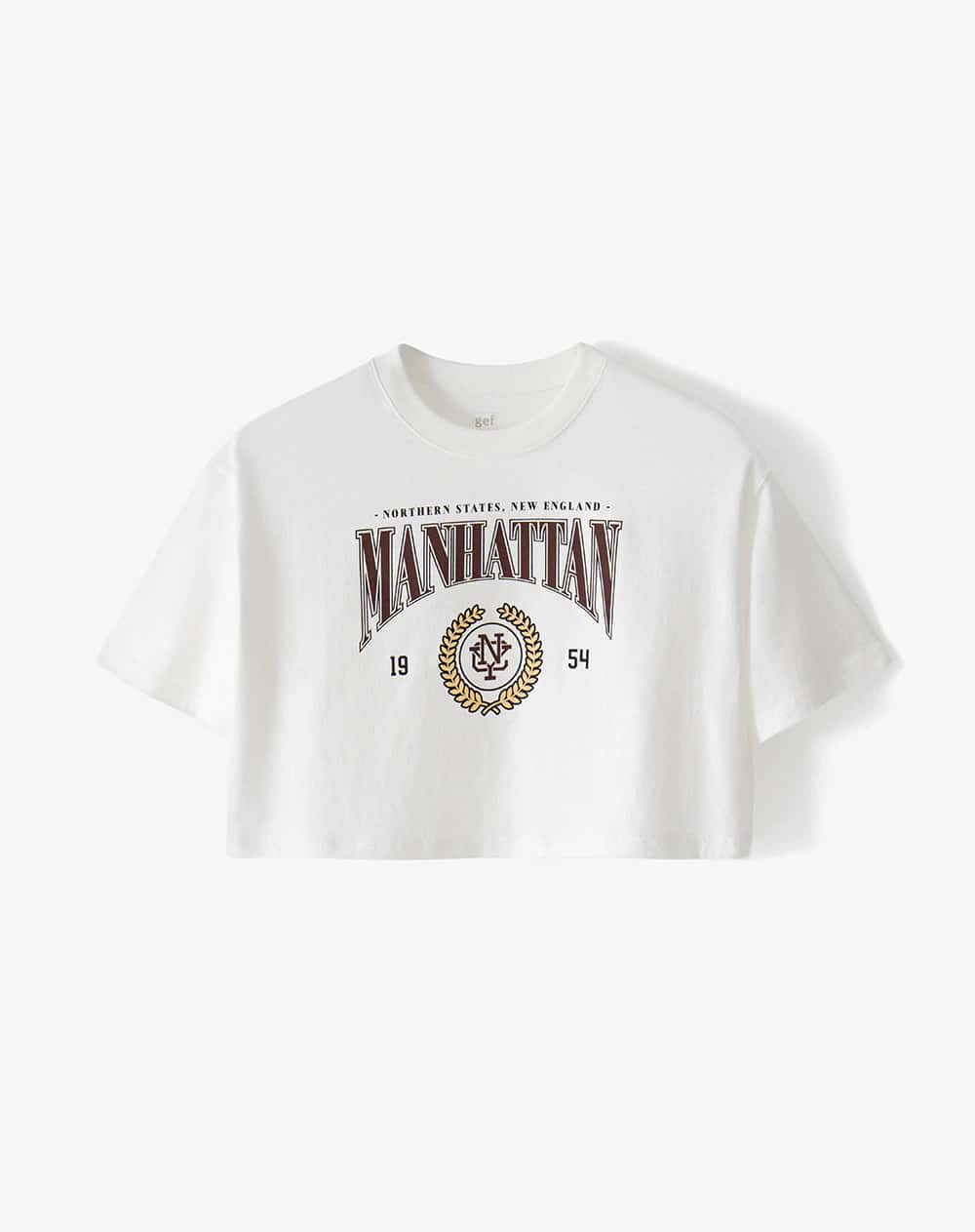 Camiseta crop regular algodón cruda estampada mujer