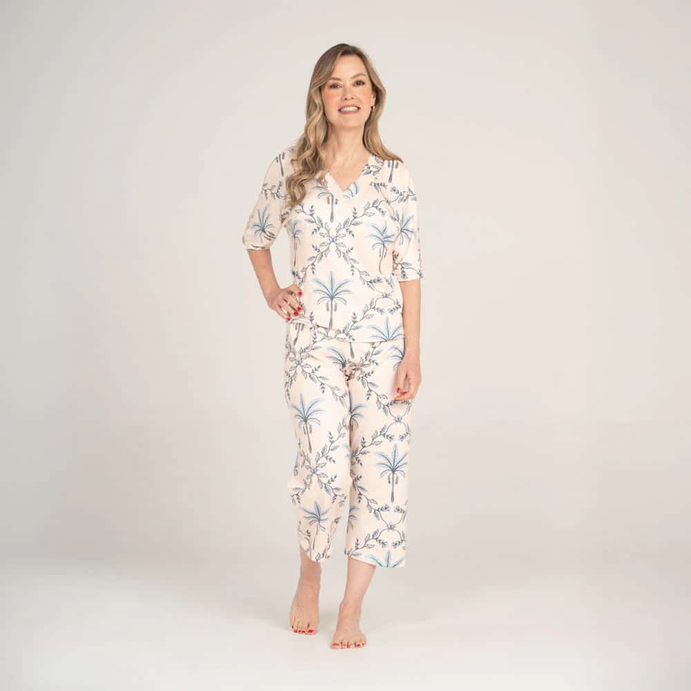 Conjunto de Pijama Pantalón Capri Palma Azul.