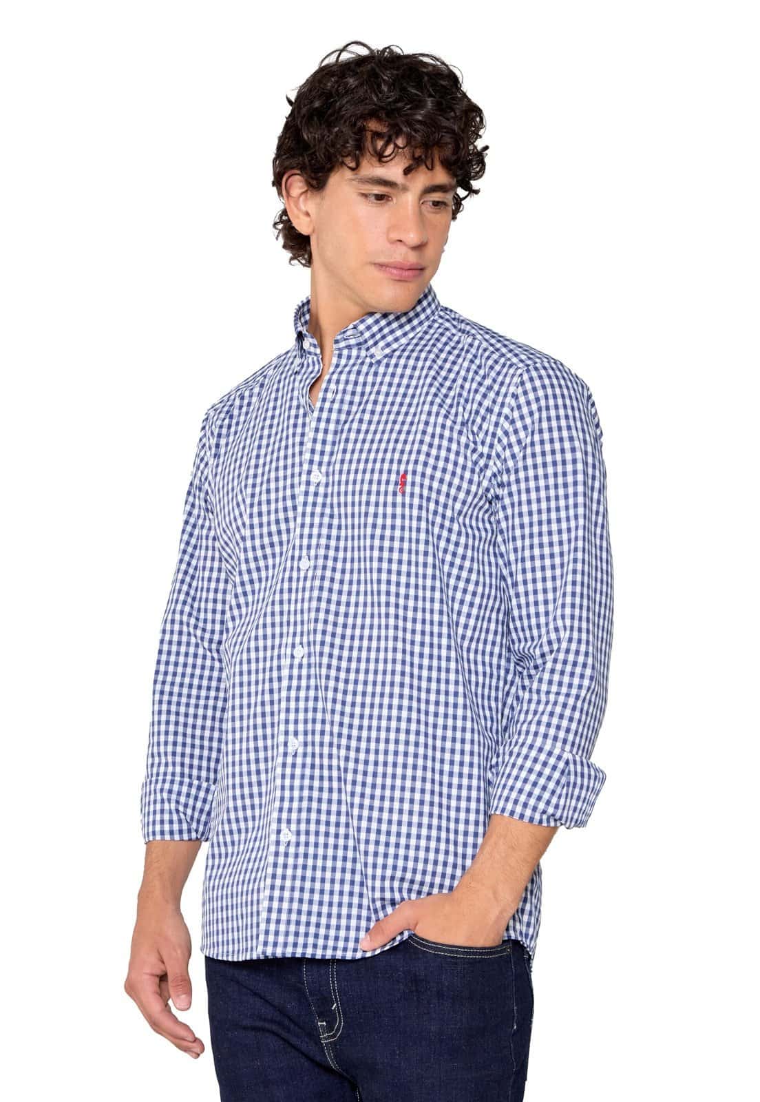 Camisa Manga Larga Maxi Cuadros Azul Oscuro