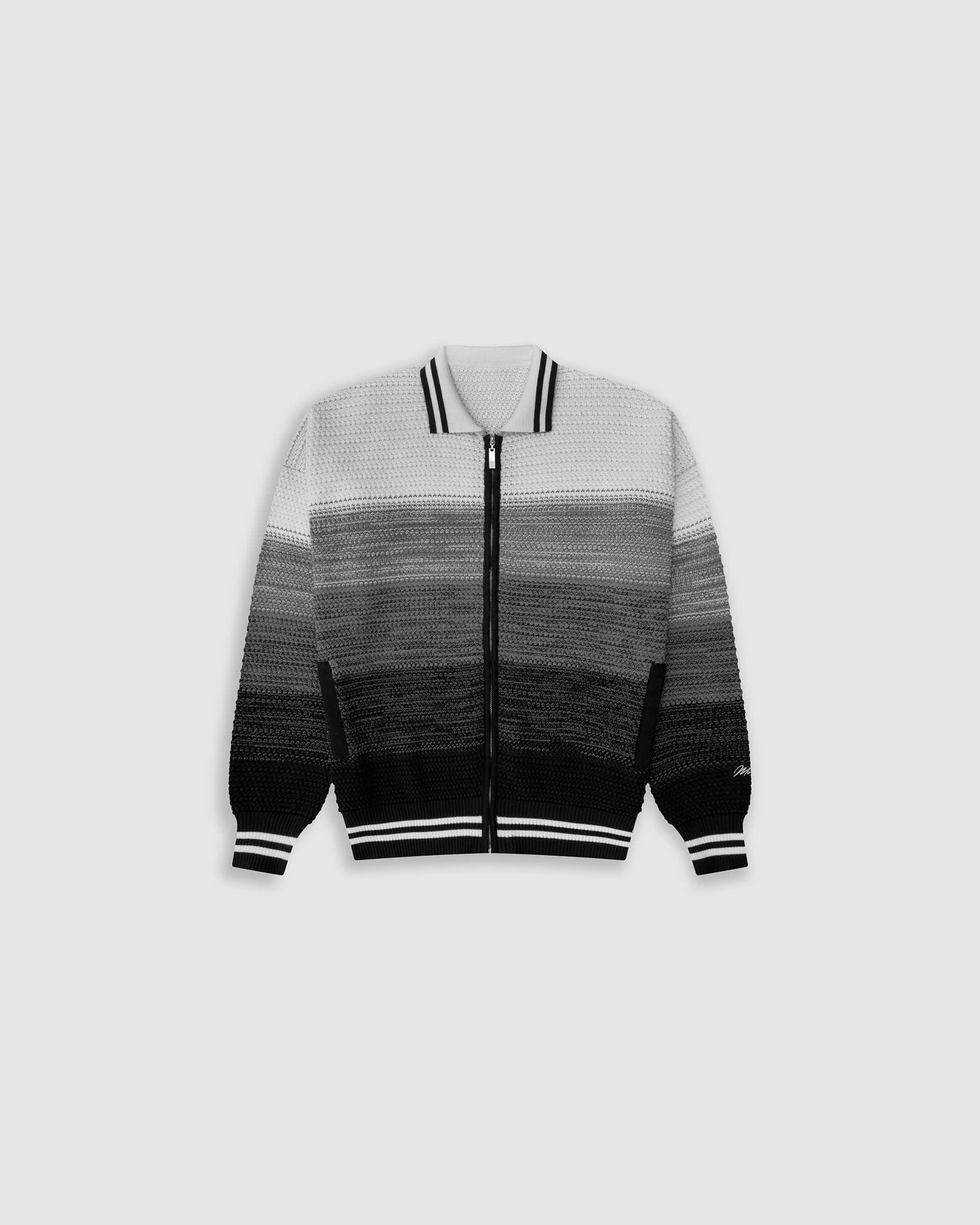 Zip Polo Gradient Knitwear - Negro y Gris
