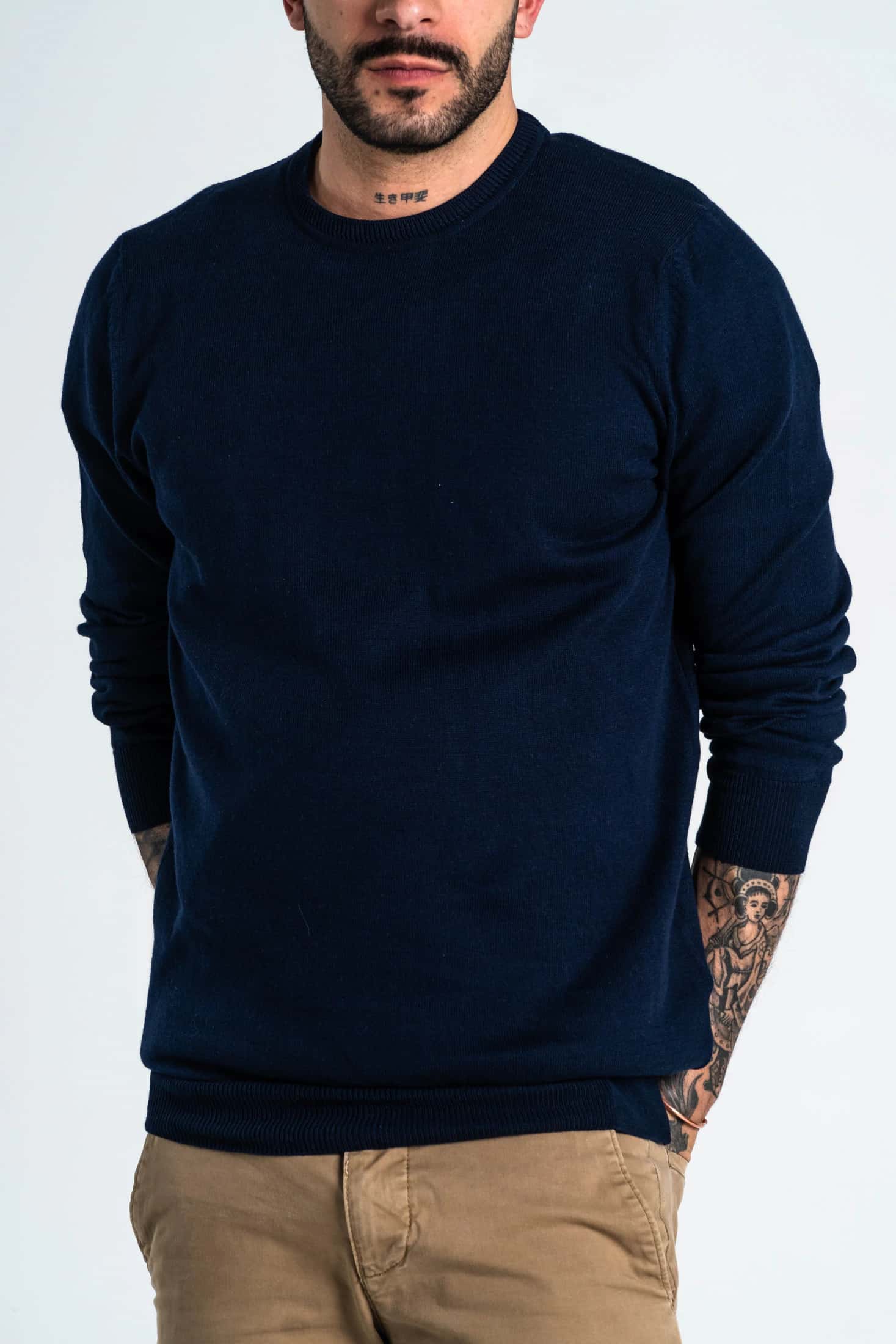 Saco Cuello Redondo Algodón Azul Oscuro