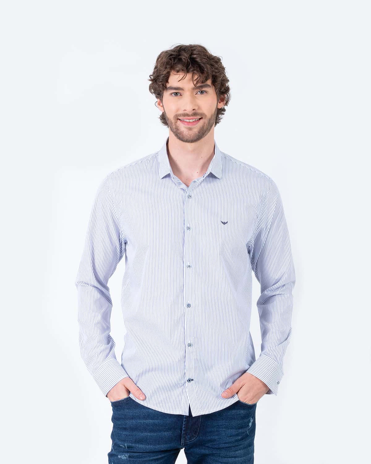Camisa de rayas manga larga para hombre