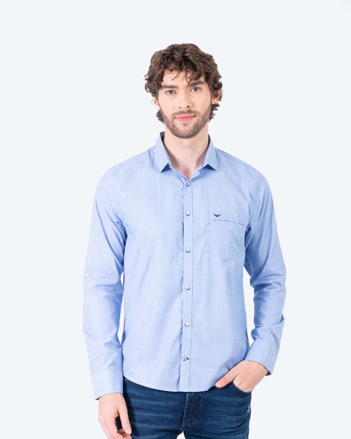 Camisa azul manga larga para hombre