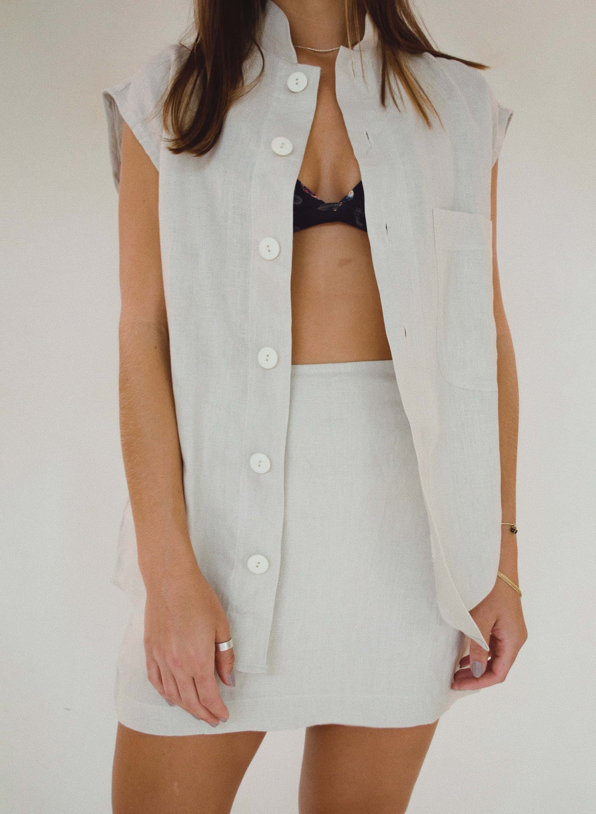 Falda Row de Lino - Taupe claro