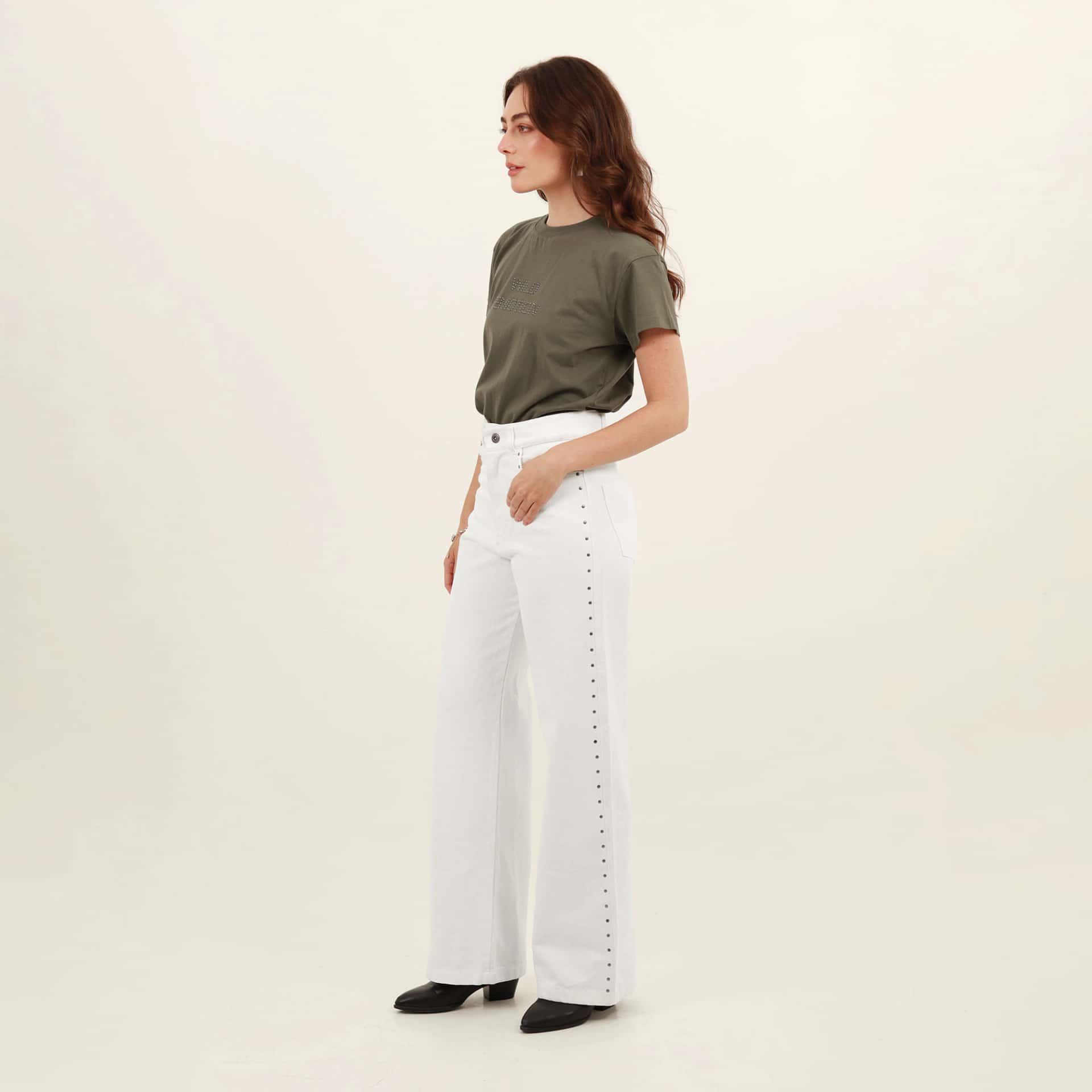 Jean palazzo bota flare con taches