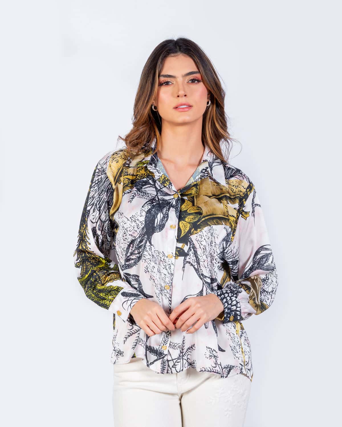 Camisa estampada  manga larga para mujer