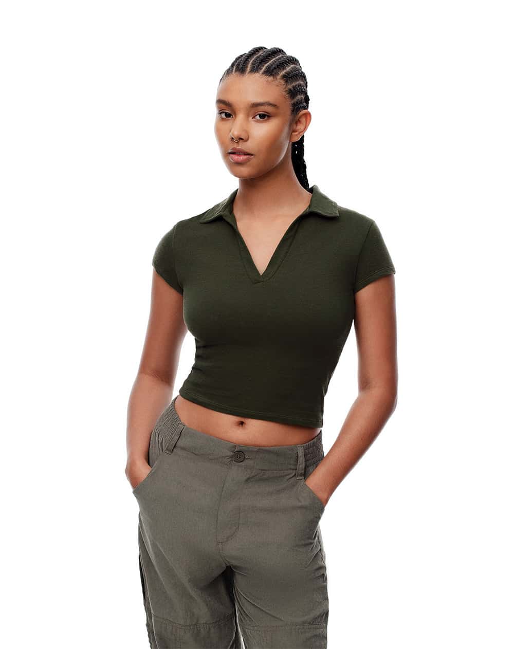 Polo slim algodón verde mujer