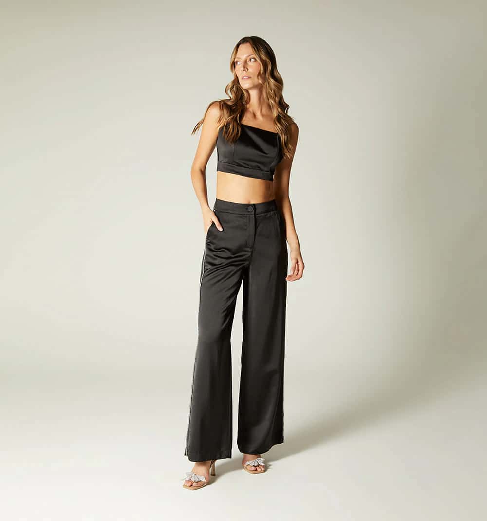 Pantalon palazo tiro alto costado con br